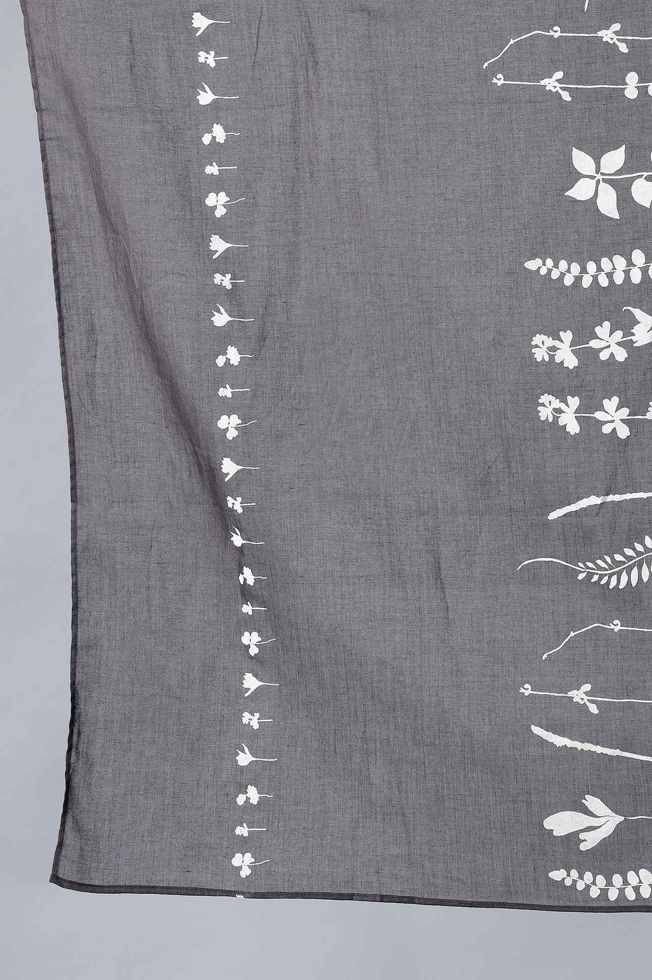 Jet Black Floral Print Dupatta - Image 4