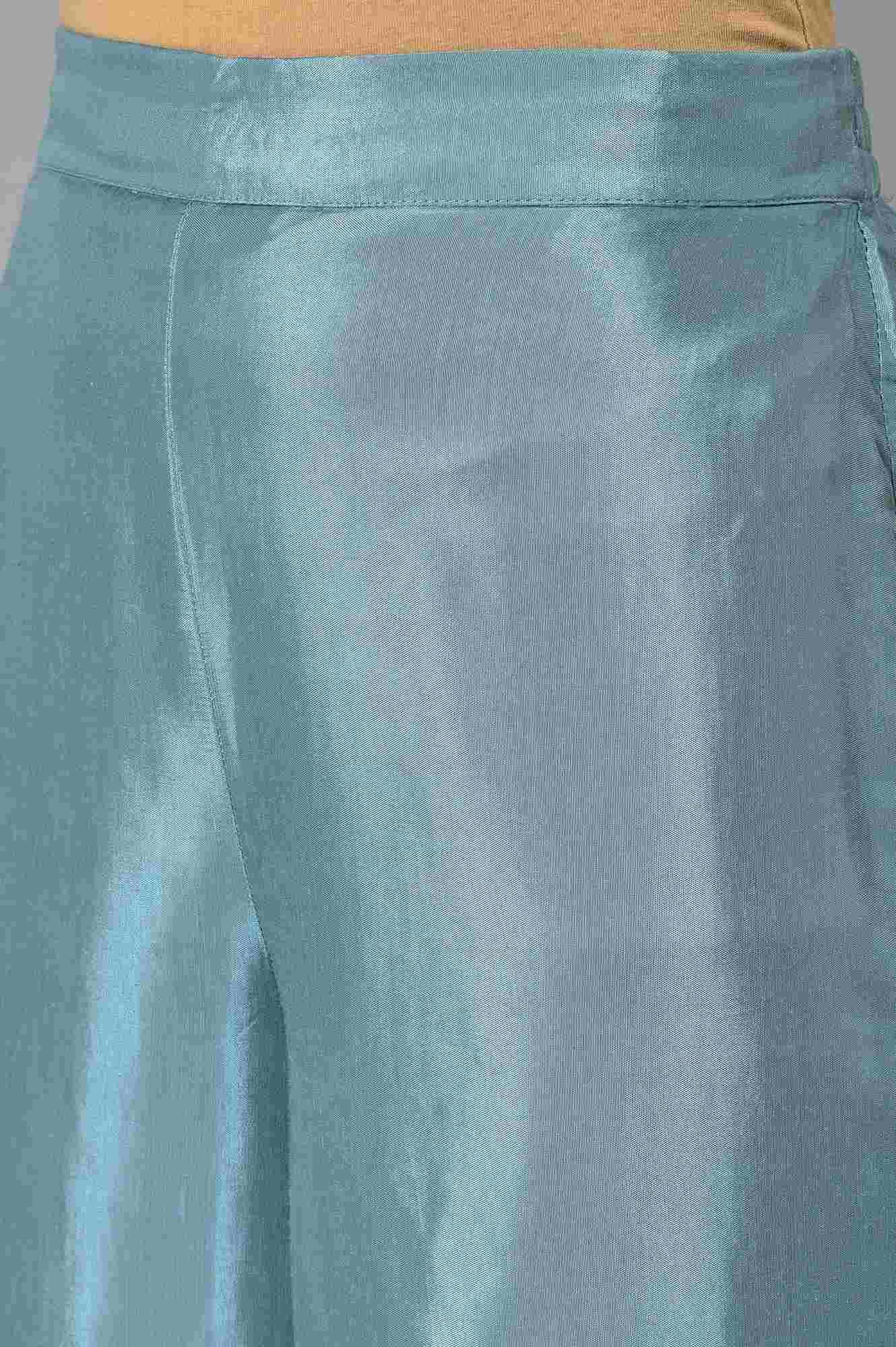 Jet Black Foil Printed Shantung kurta With Blue Parallel Pants And Chiffon Dupatta - Image 7