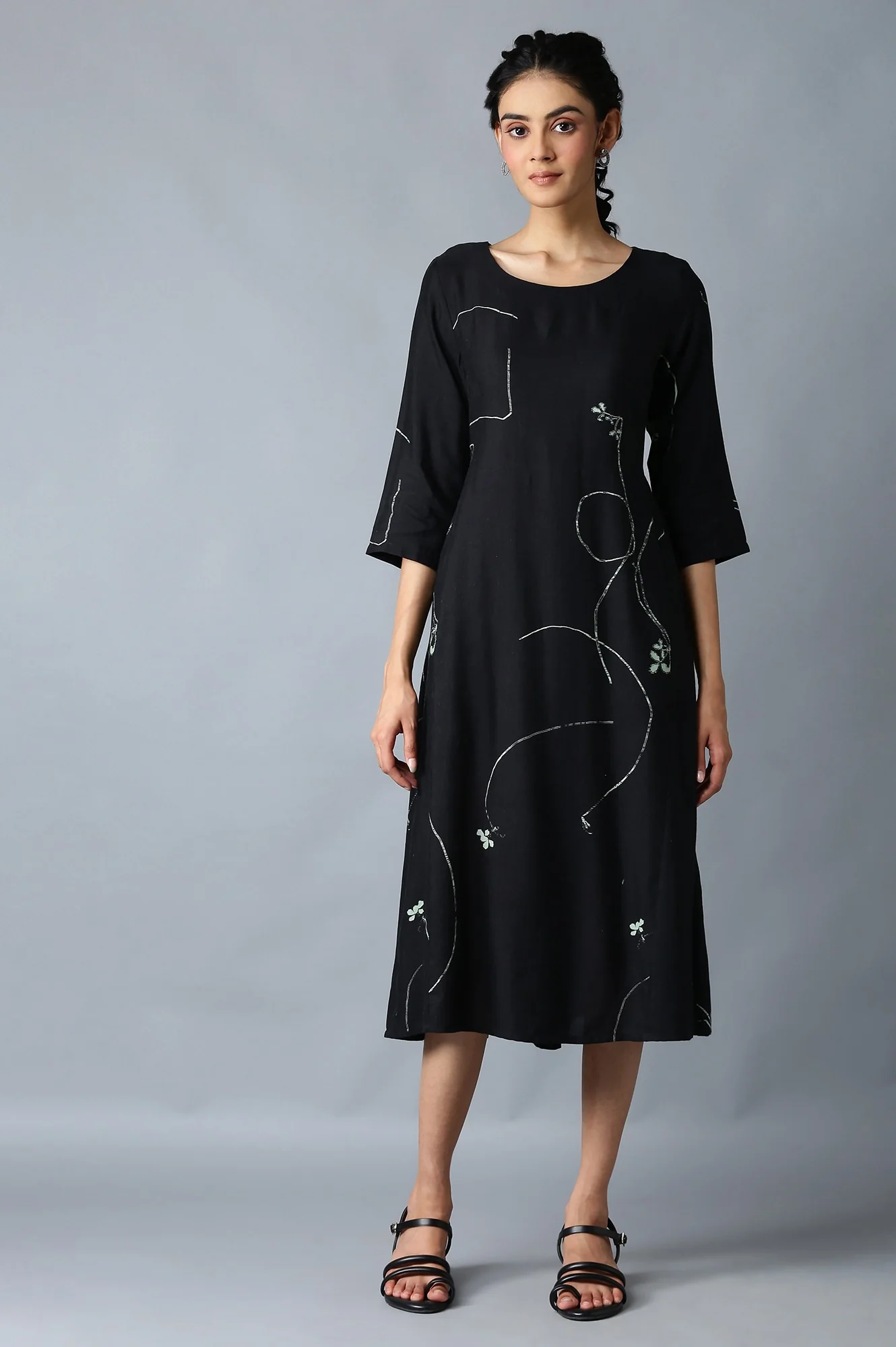 Jet Black Gathered Dress - Image 2