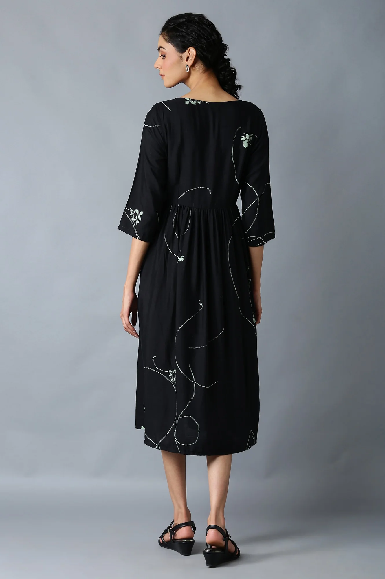 Jet Black Gathered Dress - Image 3
