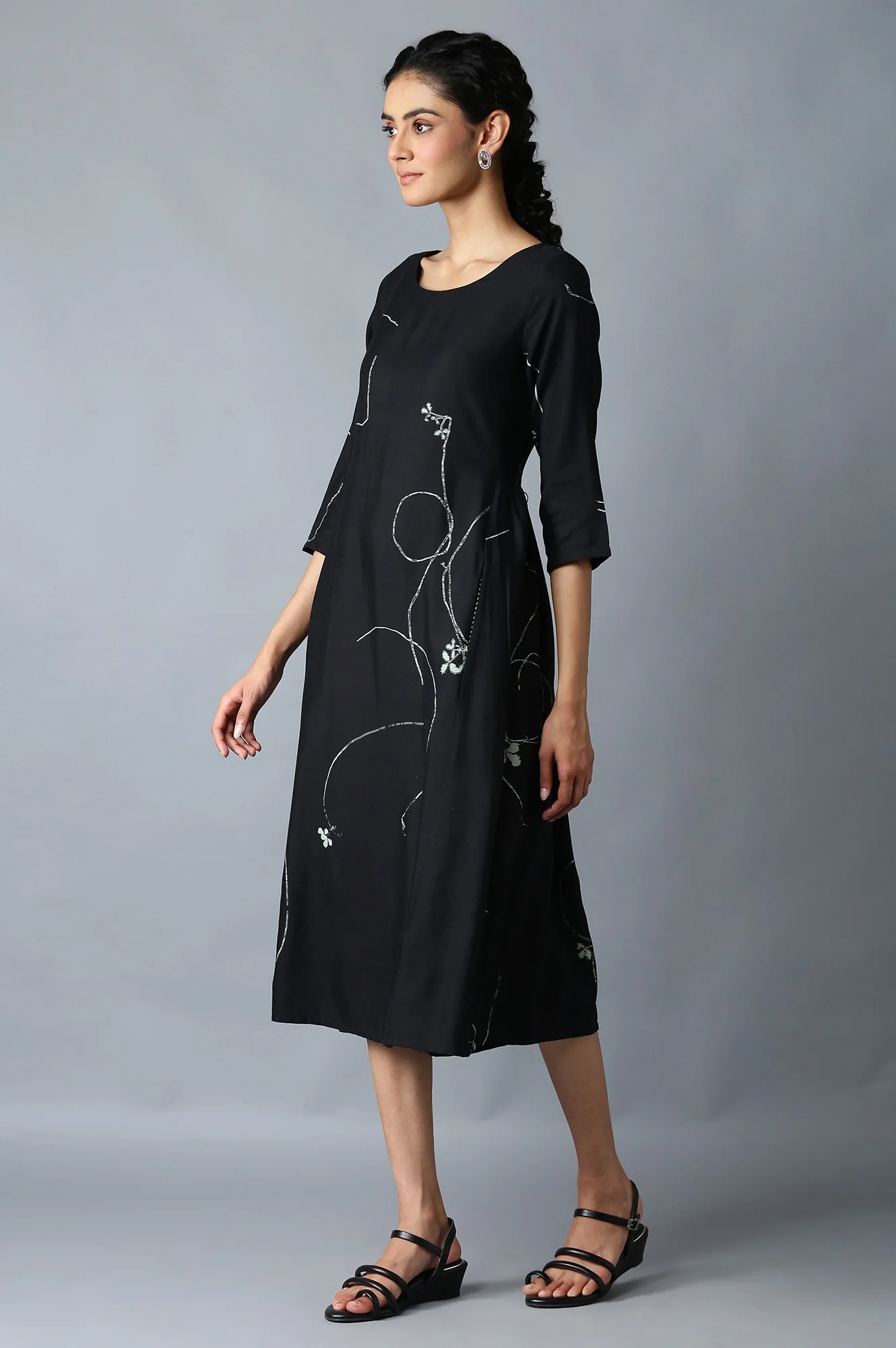 Jet Black Gathered Dress - Image 4