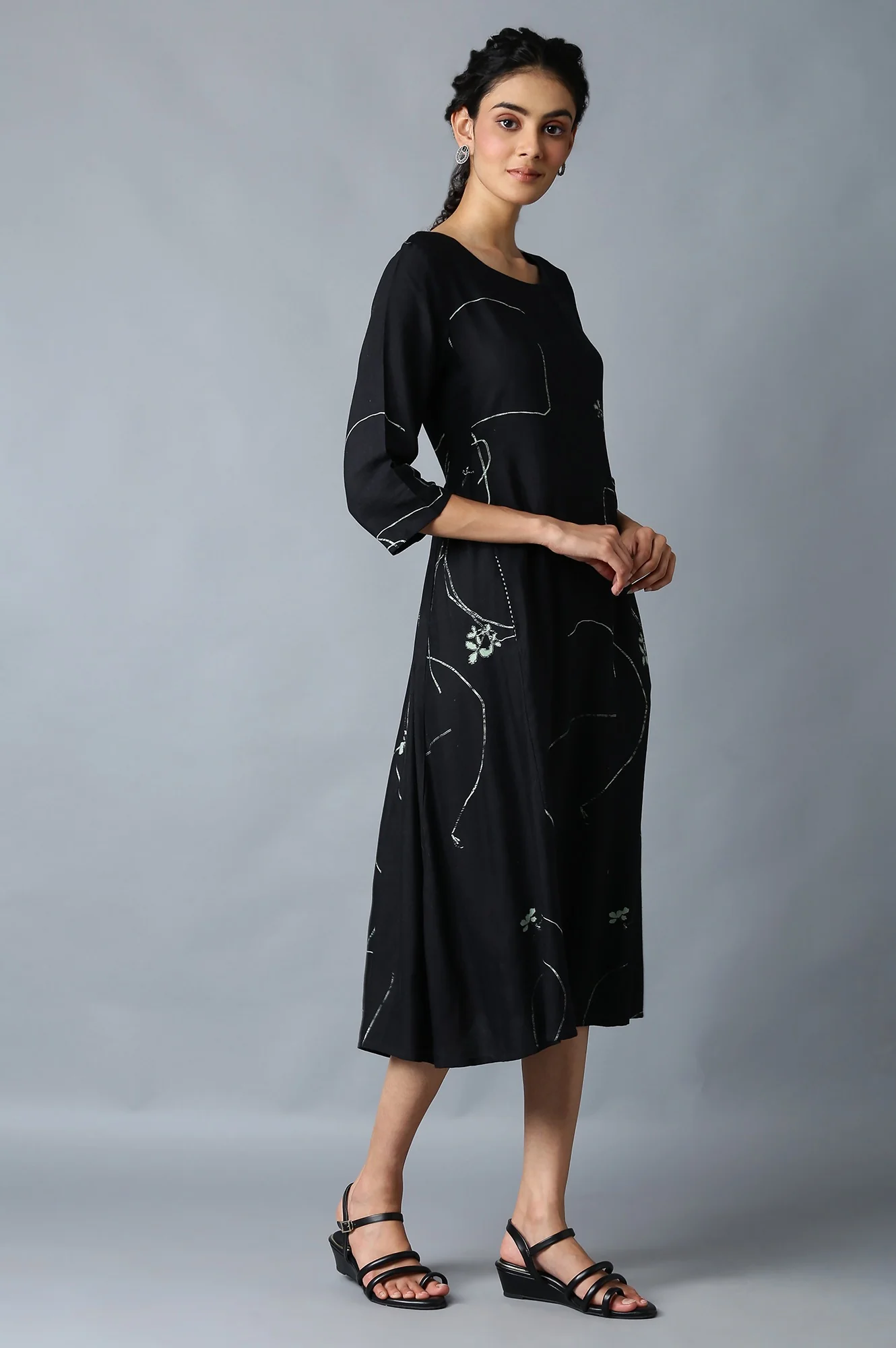 Jet Black Gathered Dress - Image 5