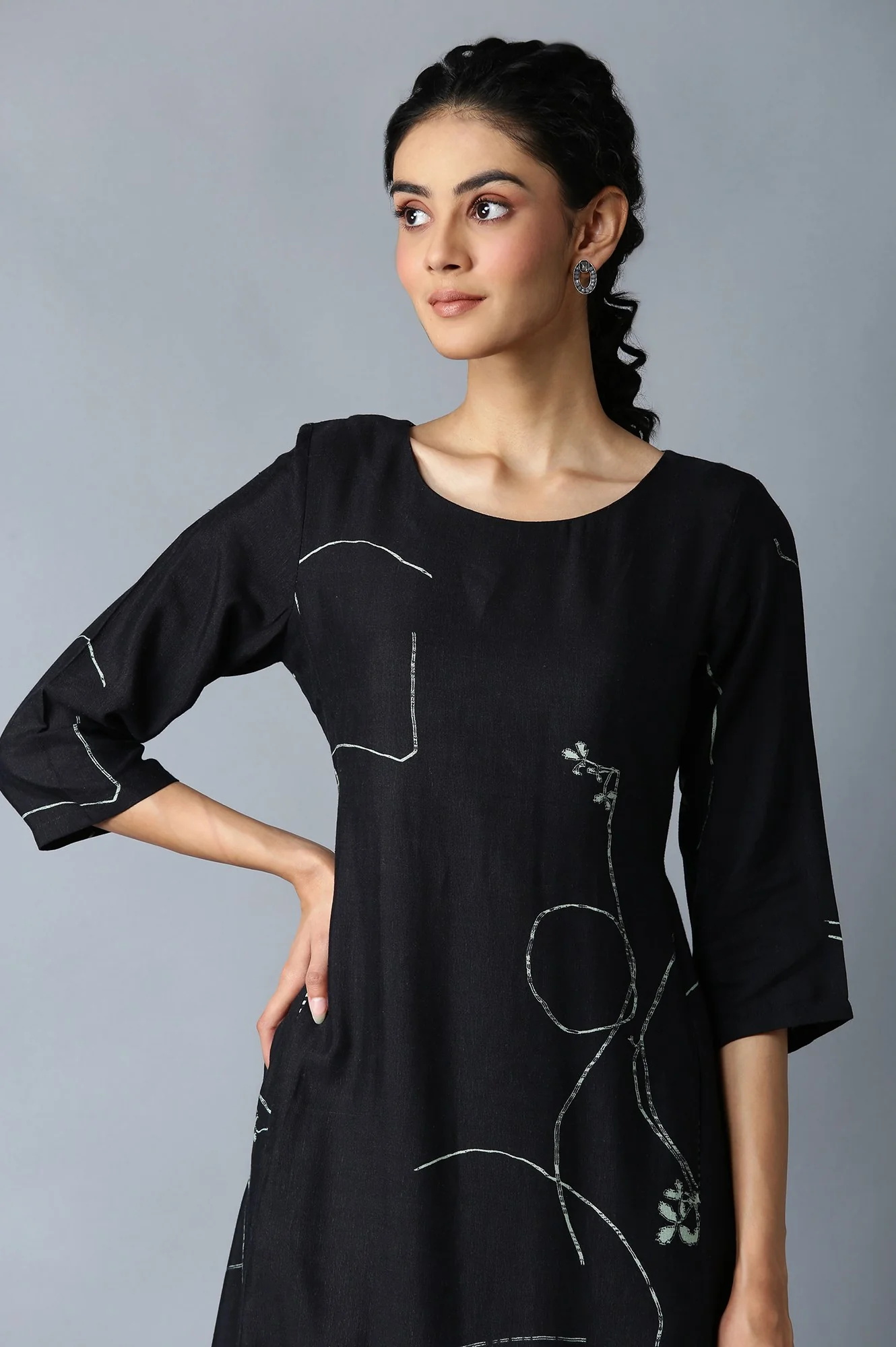 Jet Black Gathered Dress - Image 6