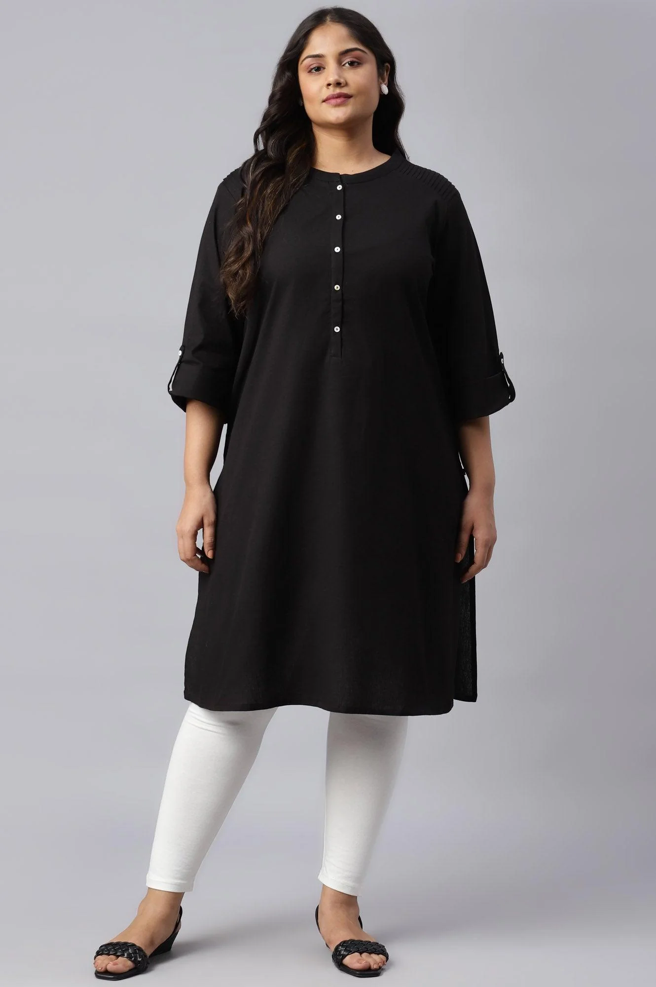 Jet Black Half Placket Plus Size Shirt kurta