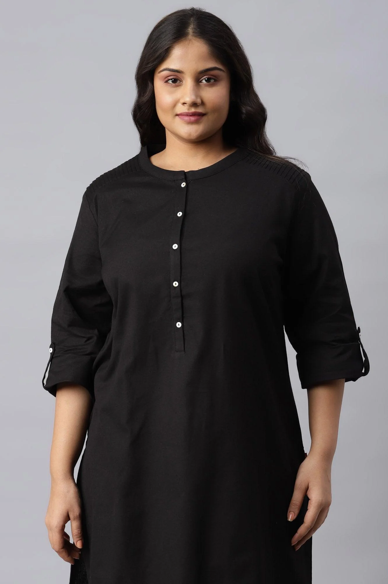Jet Black Half Placket Plus Size Shirt kurta - Image 5