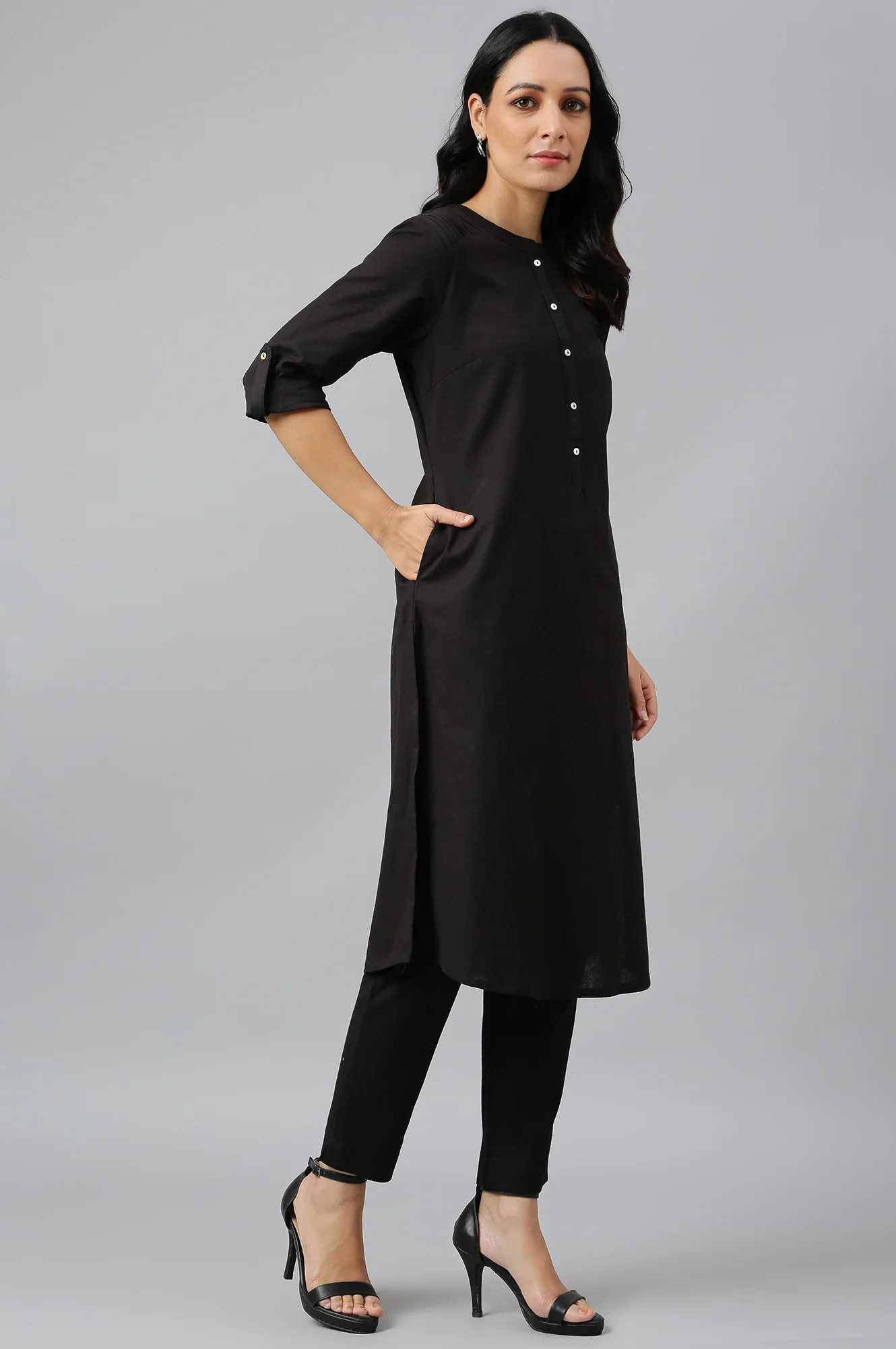 Jet Black Half Placket Shirt kurta - Image 7