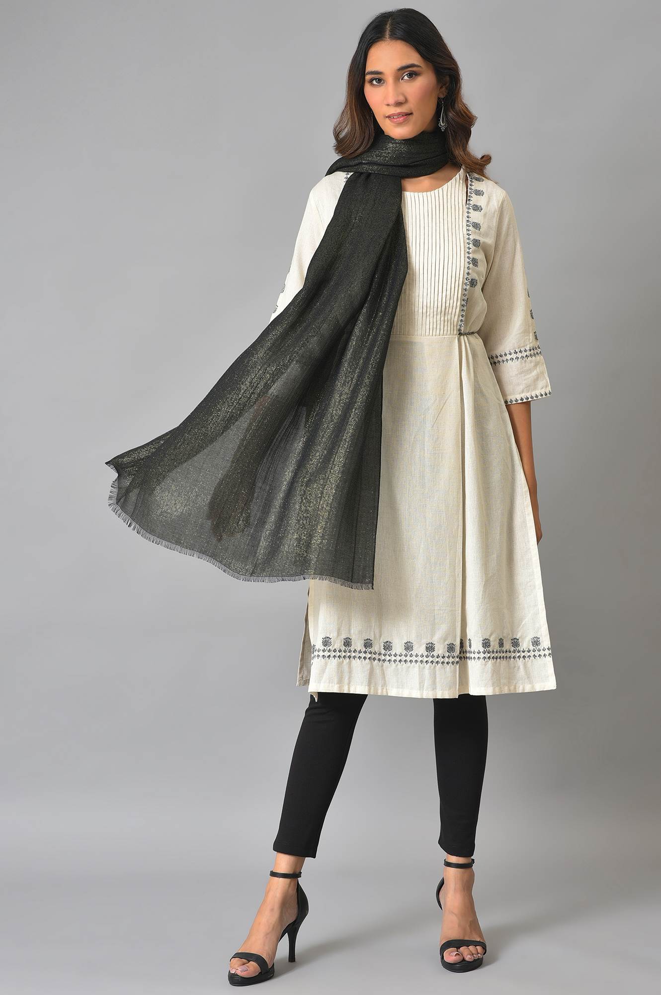 Jet Black Lurex Woven Shawl - Image 2