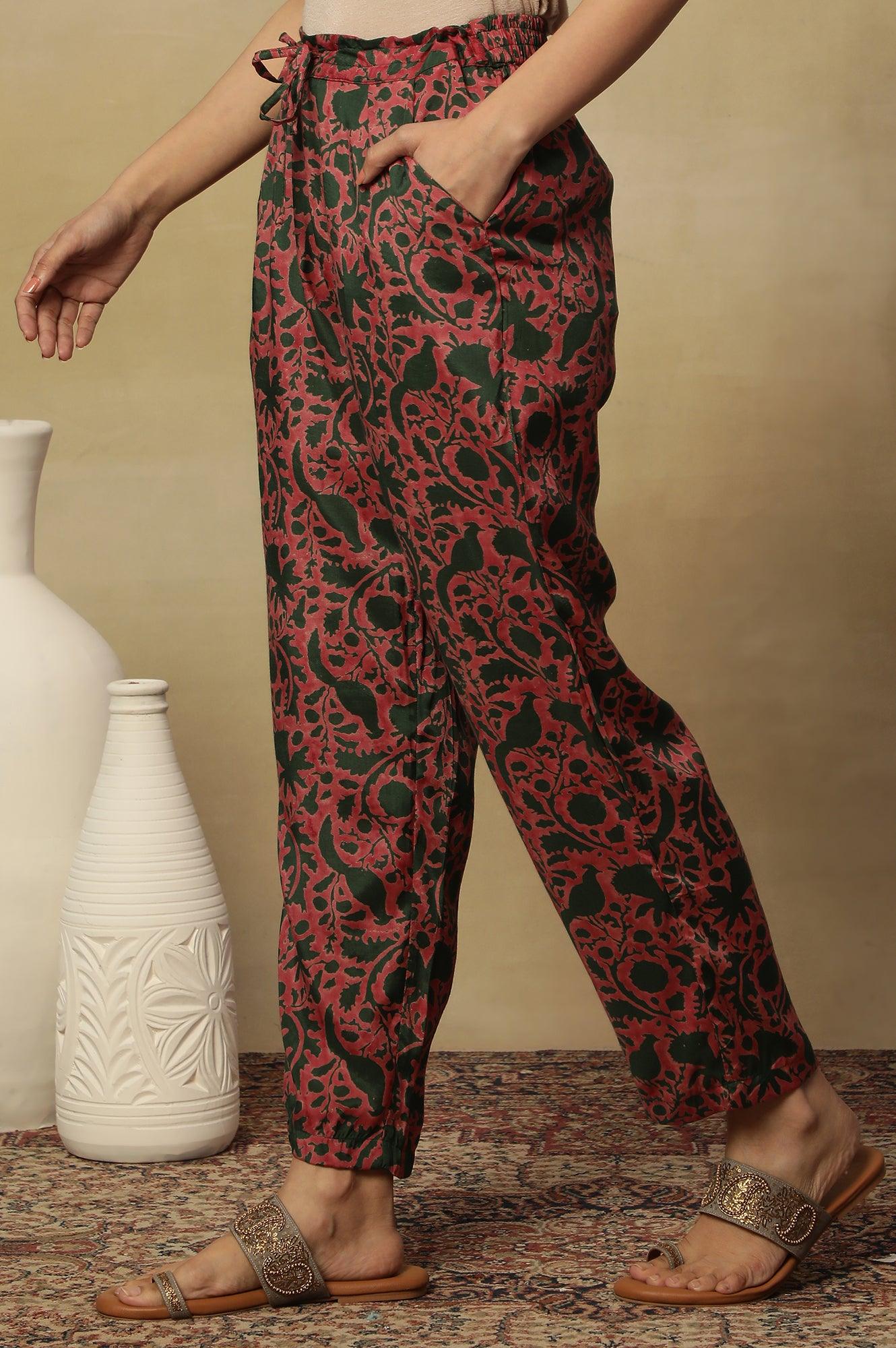 Jungle Green Block Printed Straight Pants - Image 2