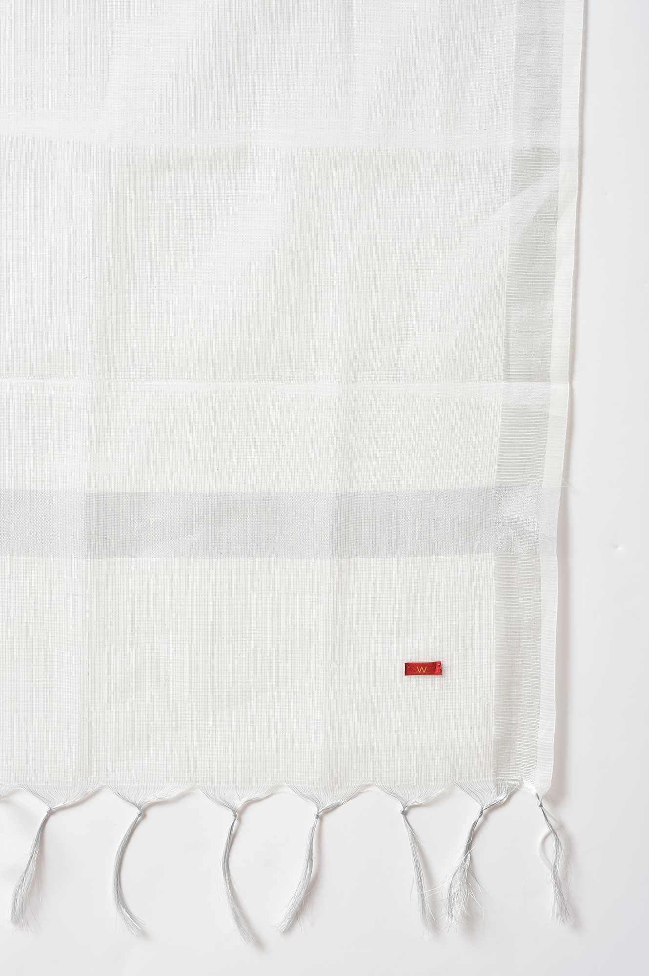 Lavender Shantung Embroidered kurta With Silver Slim Pants And Kota Dupatta - Image 8