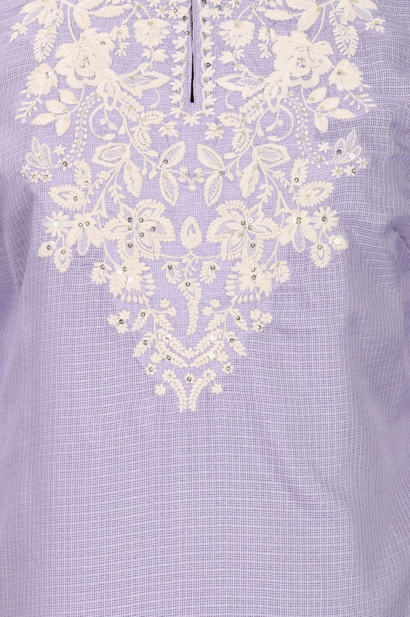 Lavender Thread Embroidered Kota Straight Kurta - Image 3
