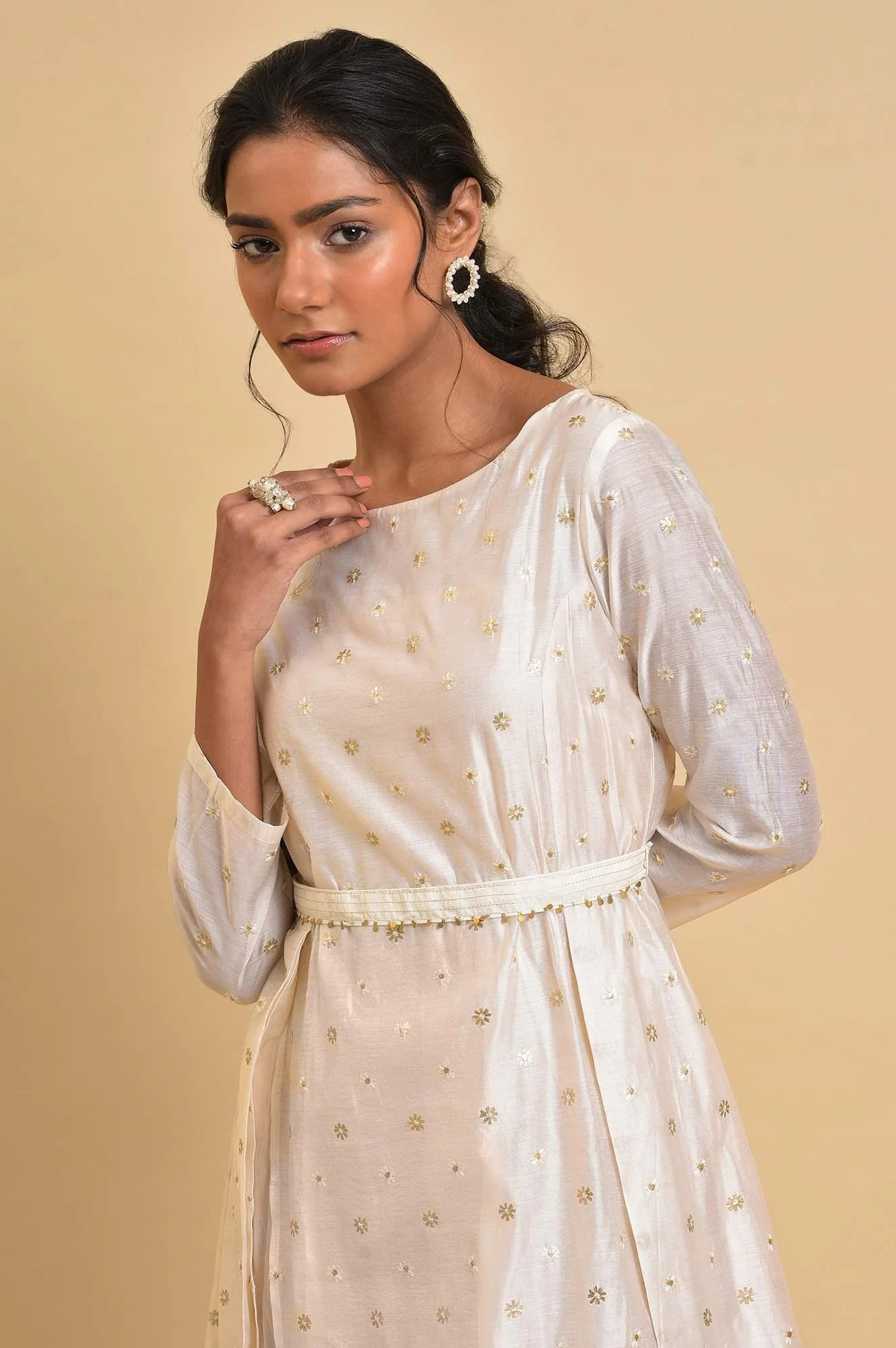 Layered Dress With Belt And Front Slit - Image 5