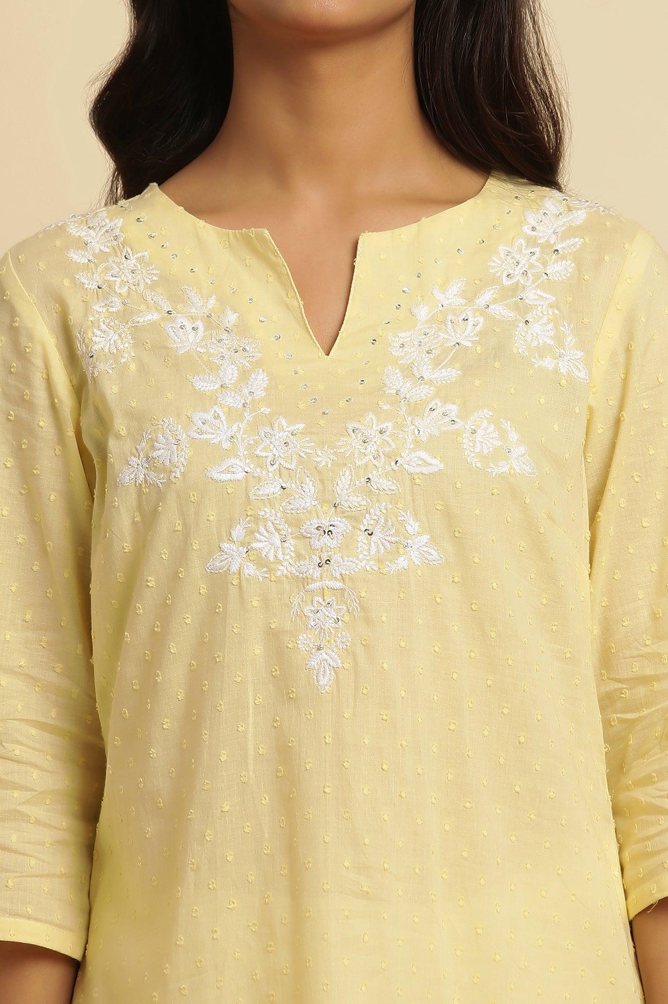 Lemon Yellow Embroidered Kurta - Image 6