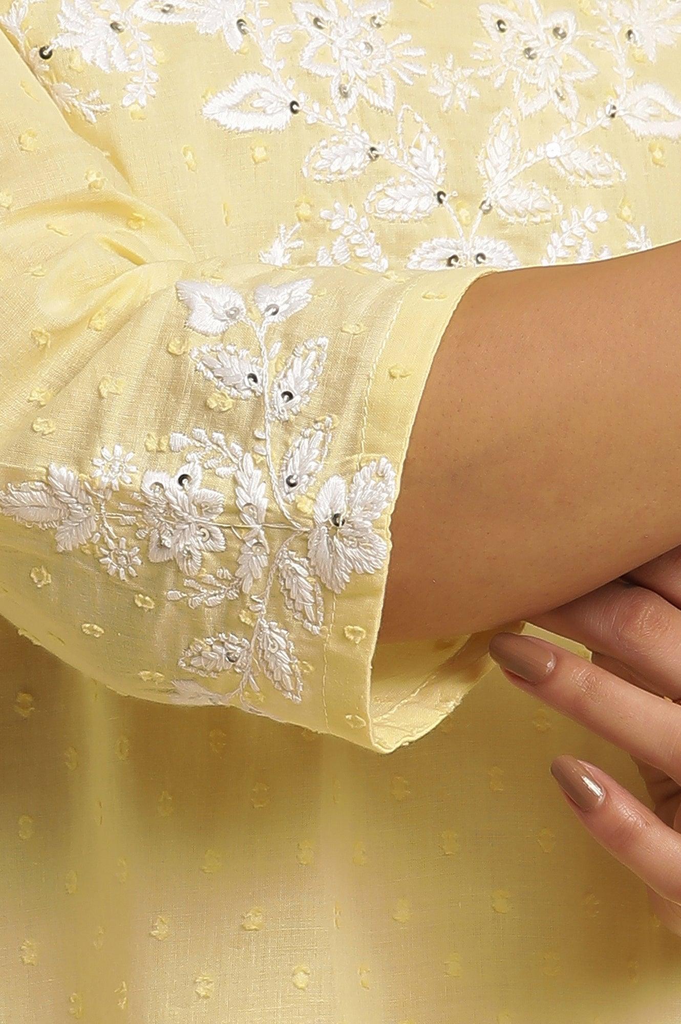 Lemon Yellow Embroidered Kurta - Image 7