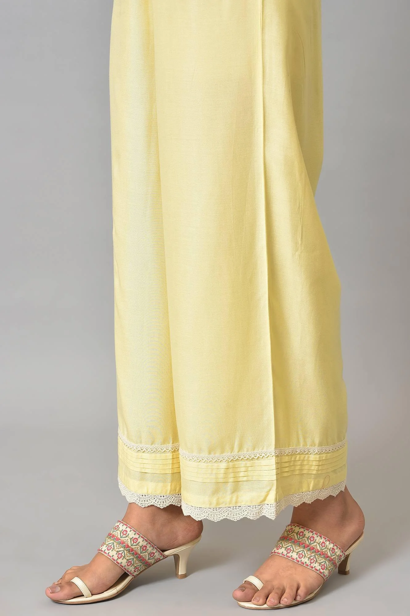 Lemonade Yellow Parallel Pants With Lace Border - Image 8