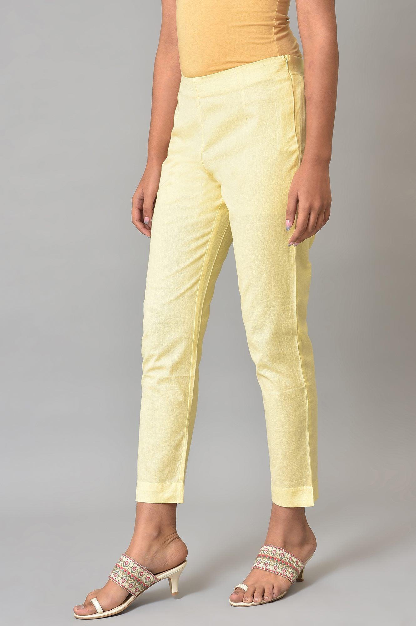 Lemonade Yellow Solid Plus Size Slim Pants - Image 3