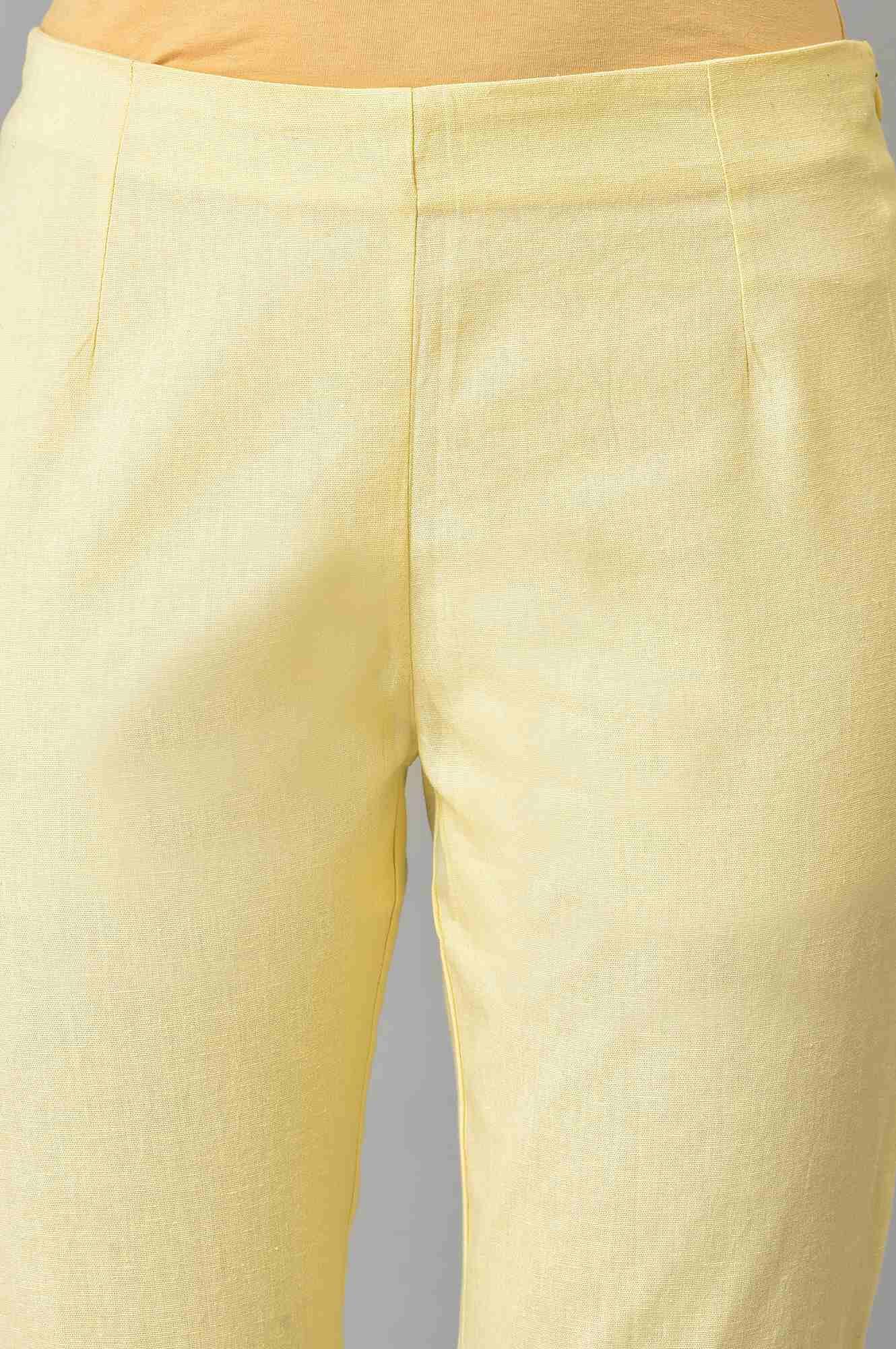Lemonade Yellow Solid Plus Size Slim Pants - Image 6