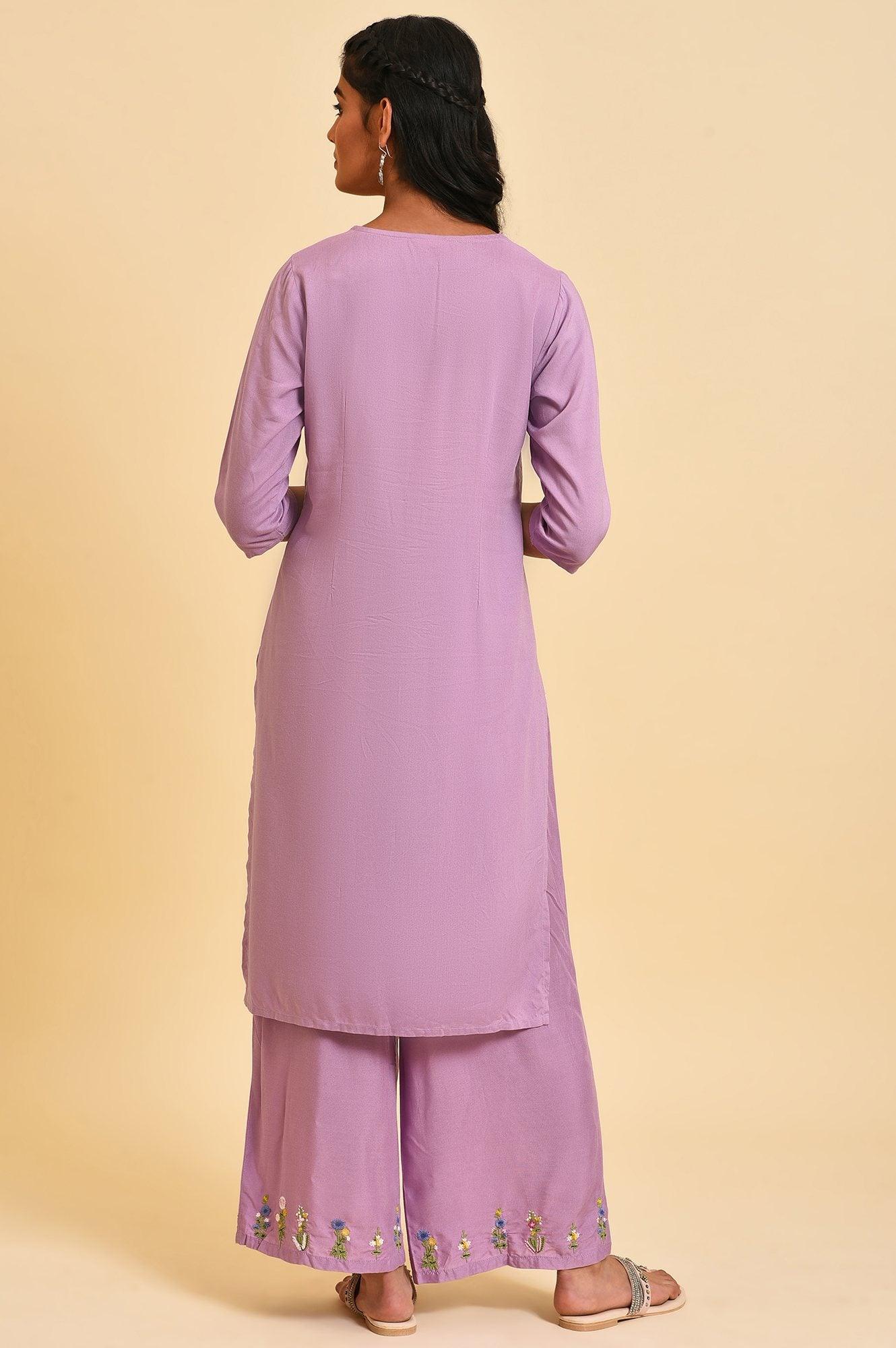 Ligh Purple Embroidered kurta Set - Image 2