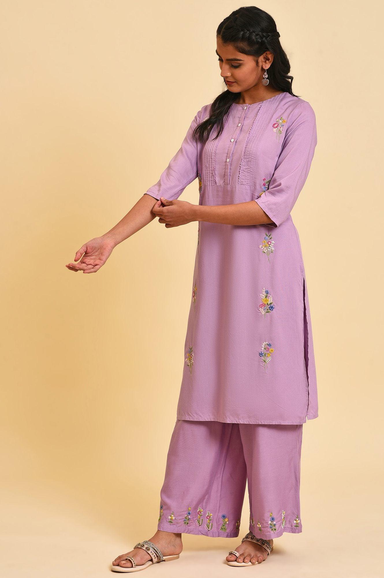 Ligh Purple Embroidered kurta Set - Image 3