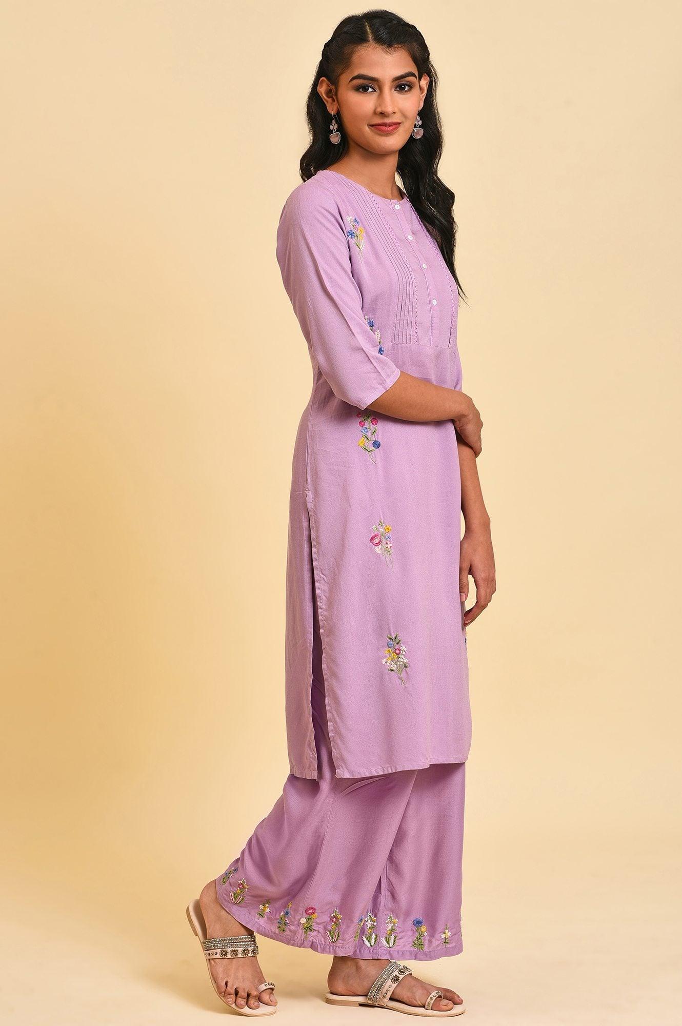 Ligh Purple Embroidered kurta Set - Image 4
