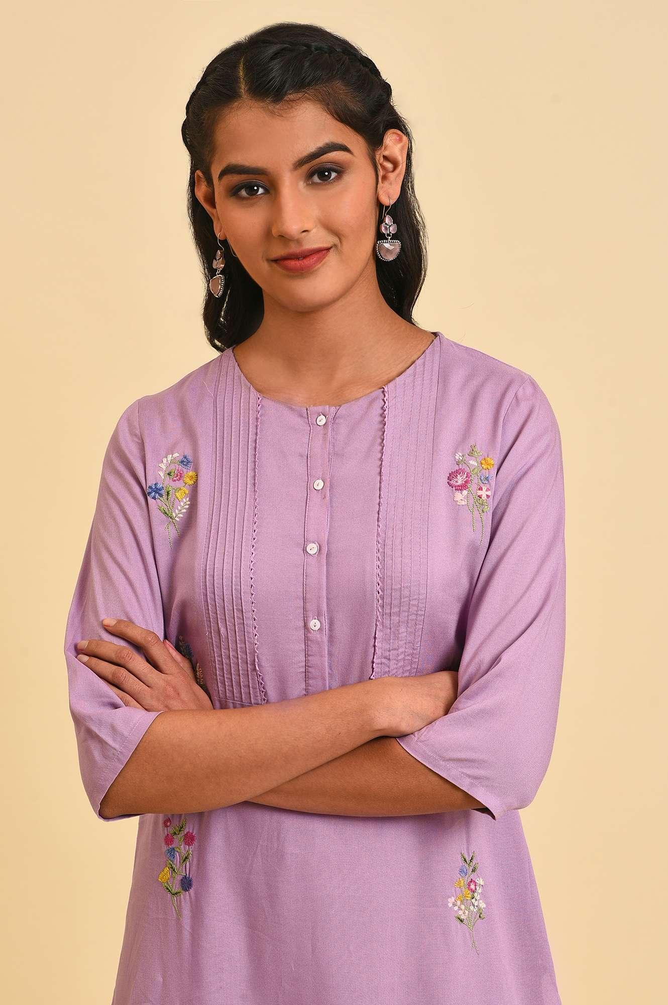 Ligh Purple Embroidered kurta Set - Image 5