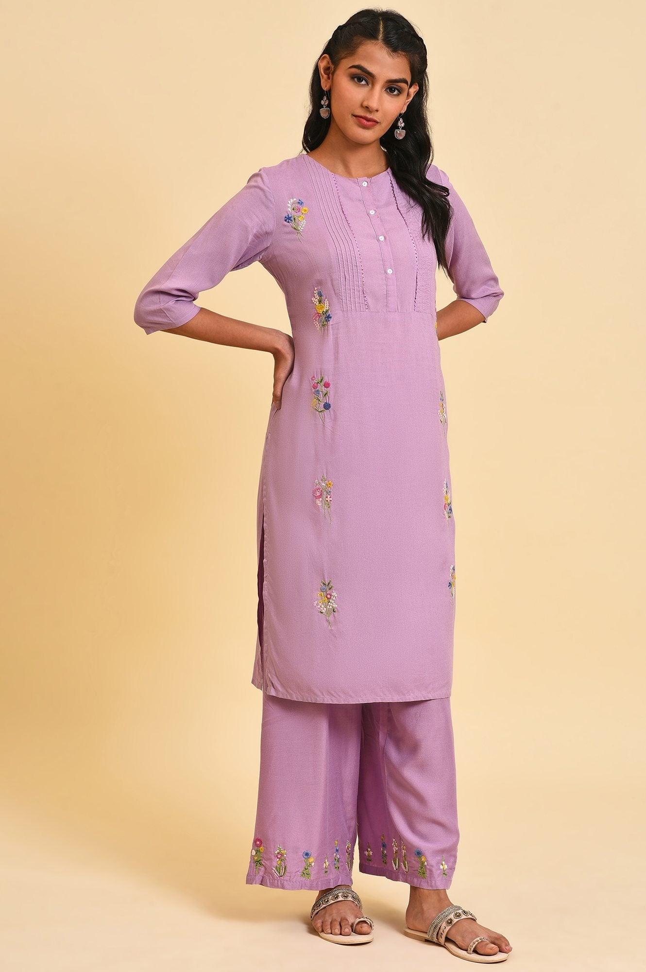 Ligh Purple Embroidered kurta Set - Image 9