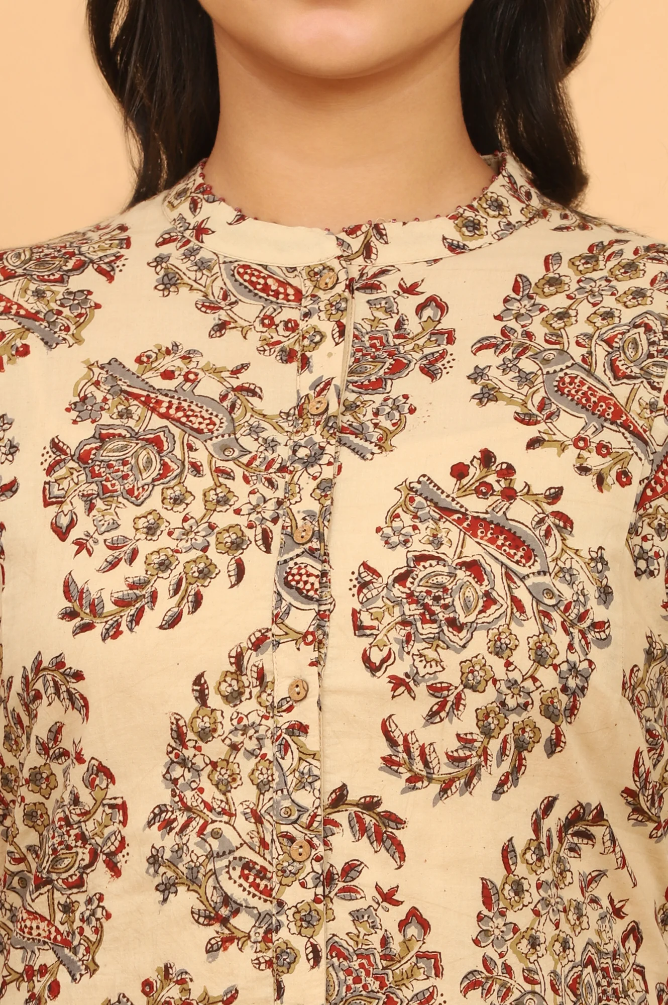 Light Beige Kalamkari Print Shirt Kurta - Image 4