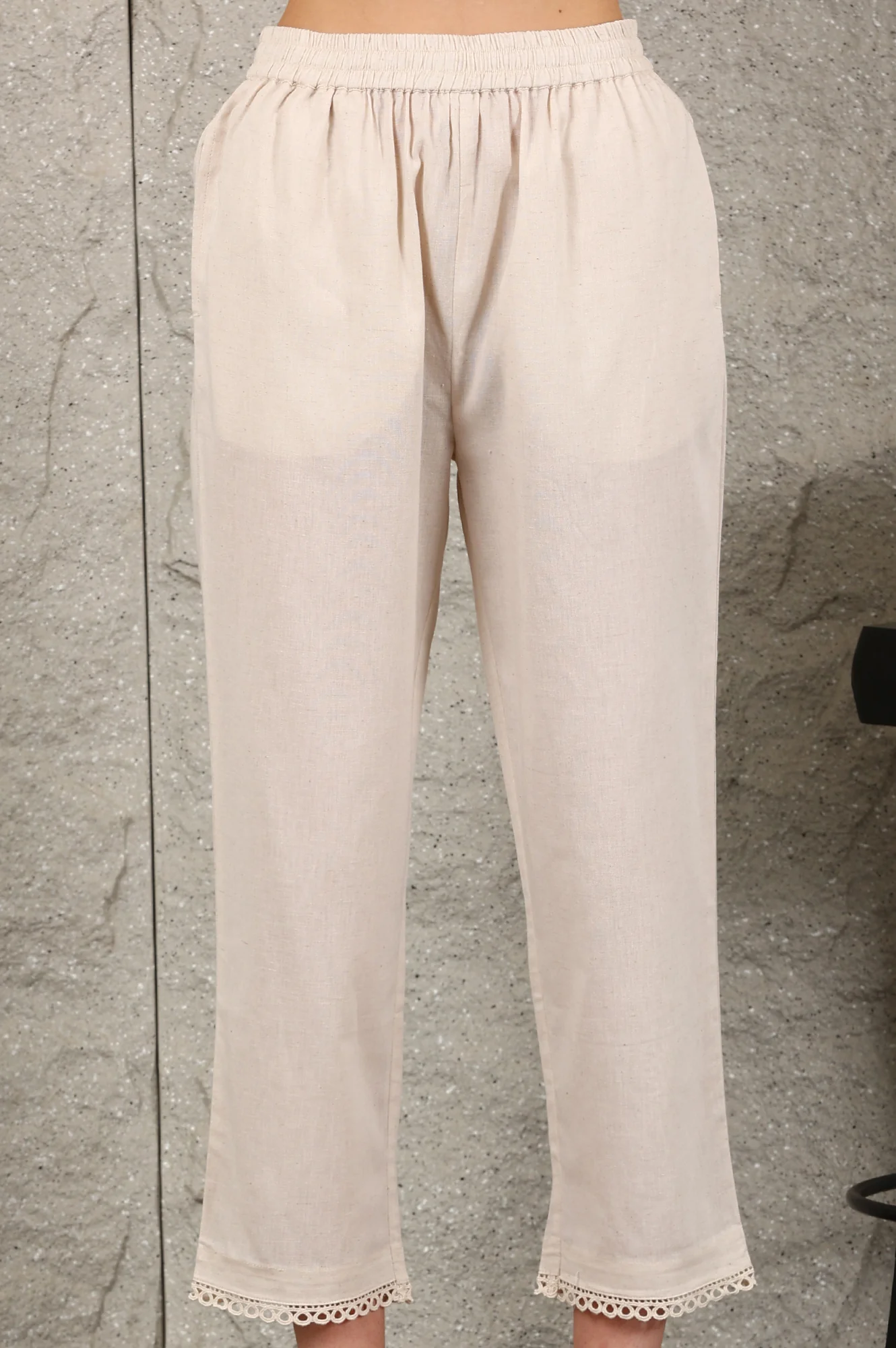 Light Beige Thread Embroidered Linen Rayon Crepe Straight Kurta And Pants Set - Image 7