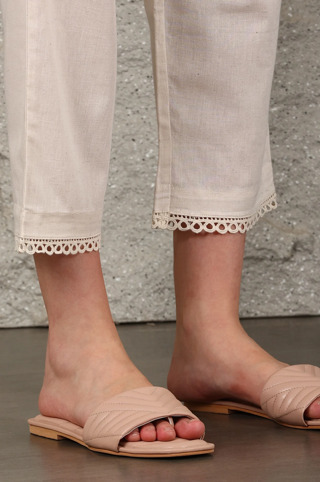 Light Beige Thread Embroidered Linen Rayon Crepe Straight Kurta And Pants Set - Image 8