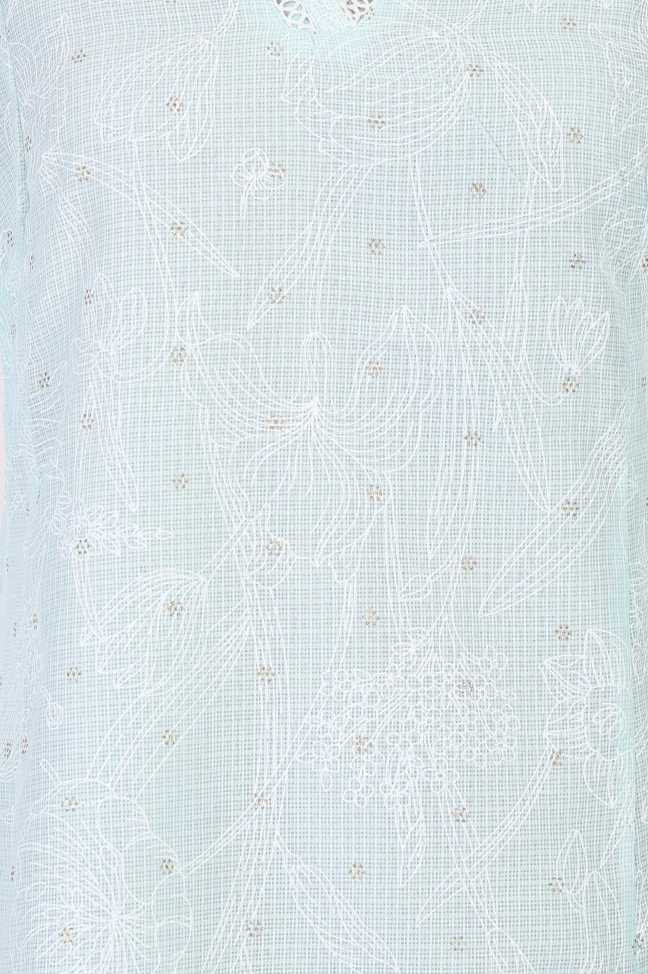 Light Blue Chikankari Embroidered Kota Straight Kurta - Image 2