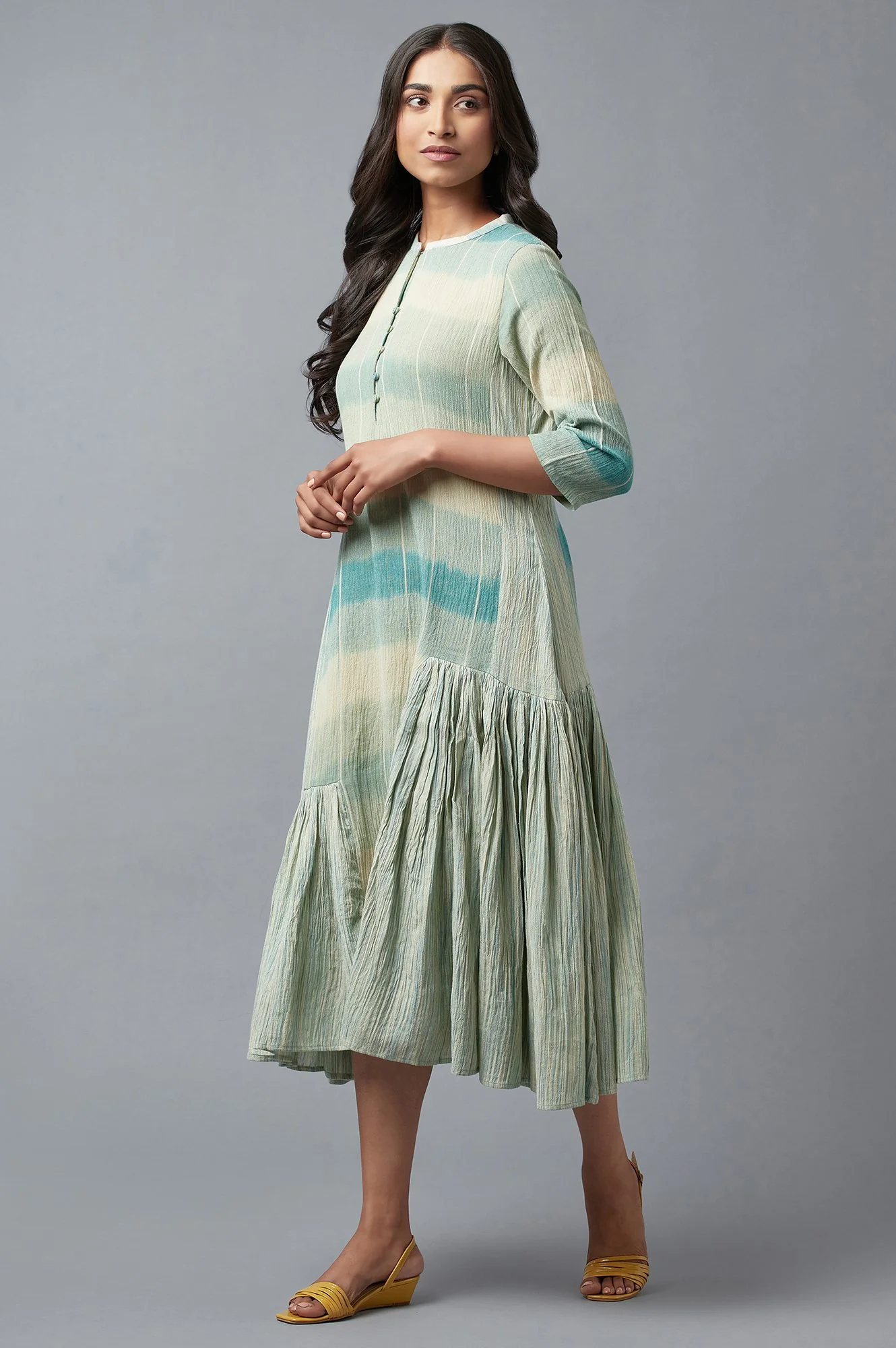 Light Blue Cotton Asymmetric Dress - Image 3