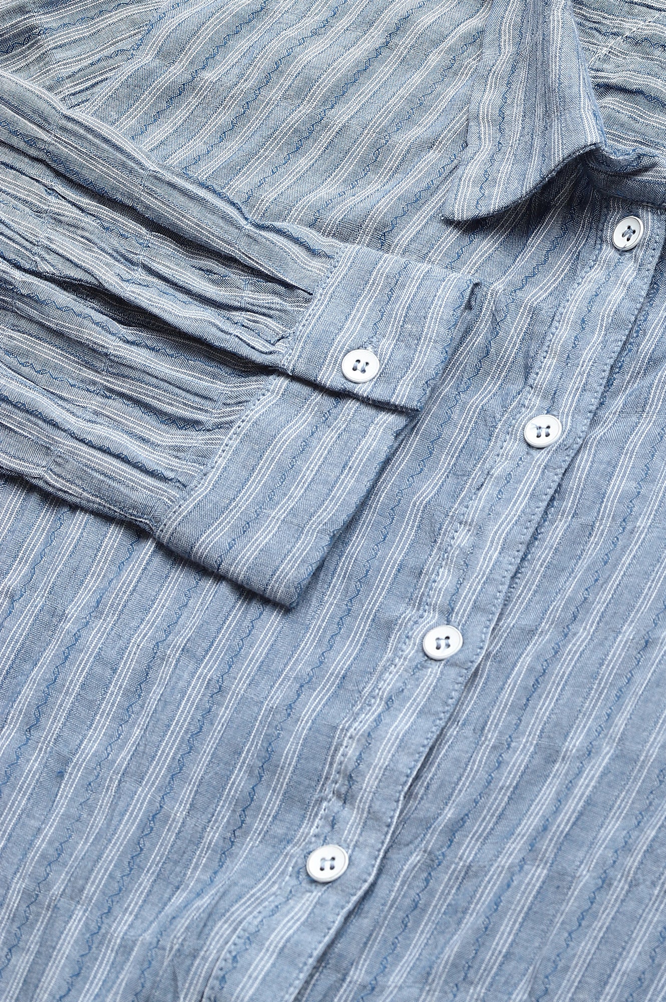 Light Blue Cotton Stripes Shirt With Front Knot - Image 7