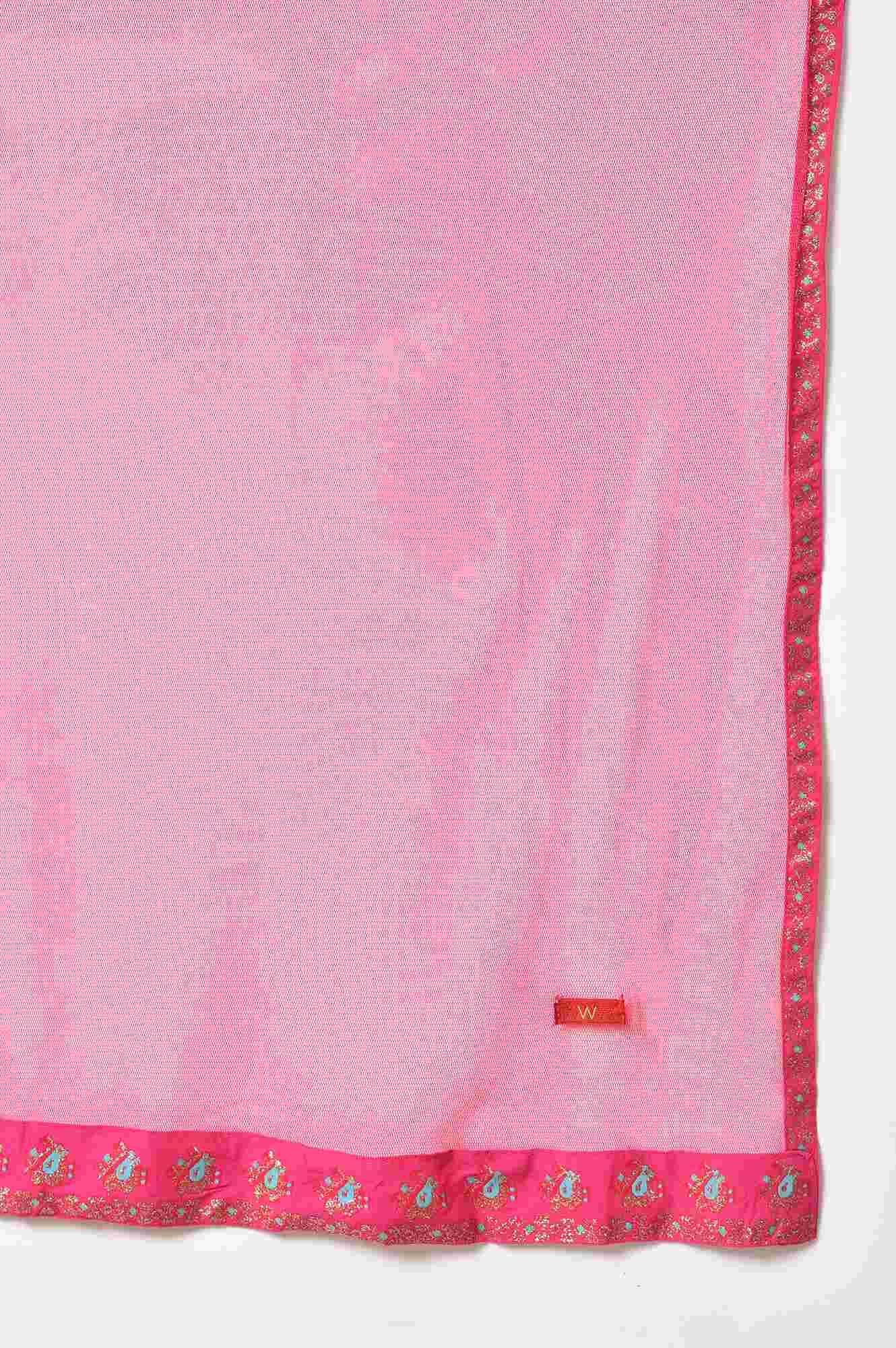 Light Blue Flared Printer kurta With Slim Pants And Pink Dupatta - Image 8