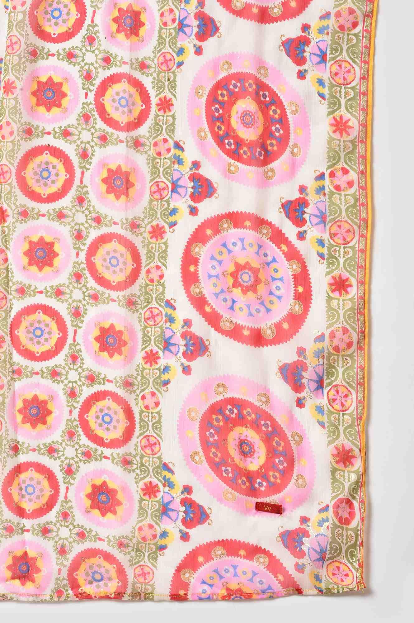 Light Blue Floral Printed kurta With Pink Slim Pants And Dupatta - Image 9