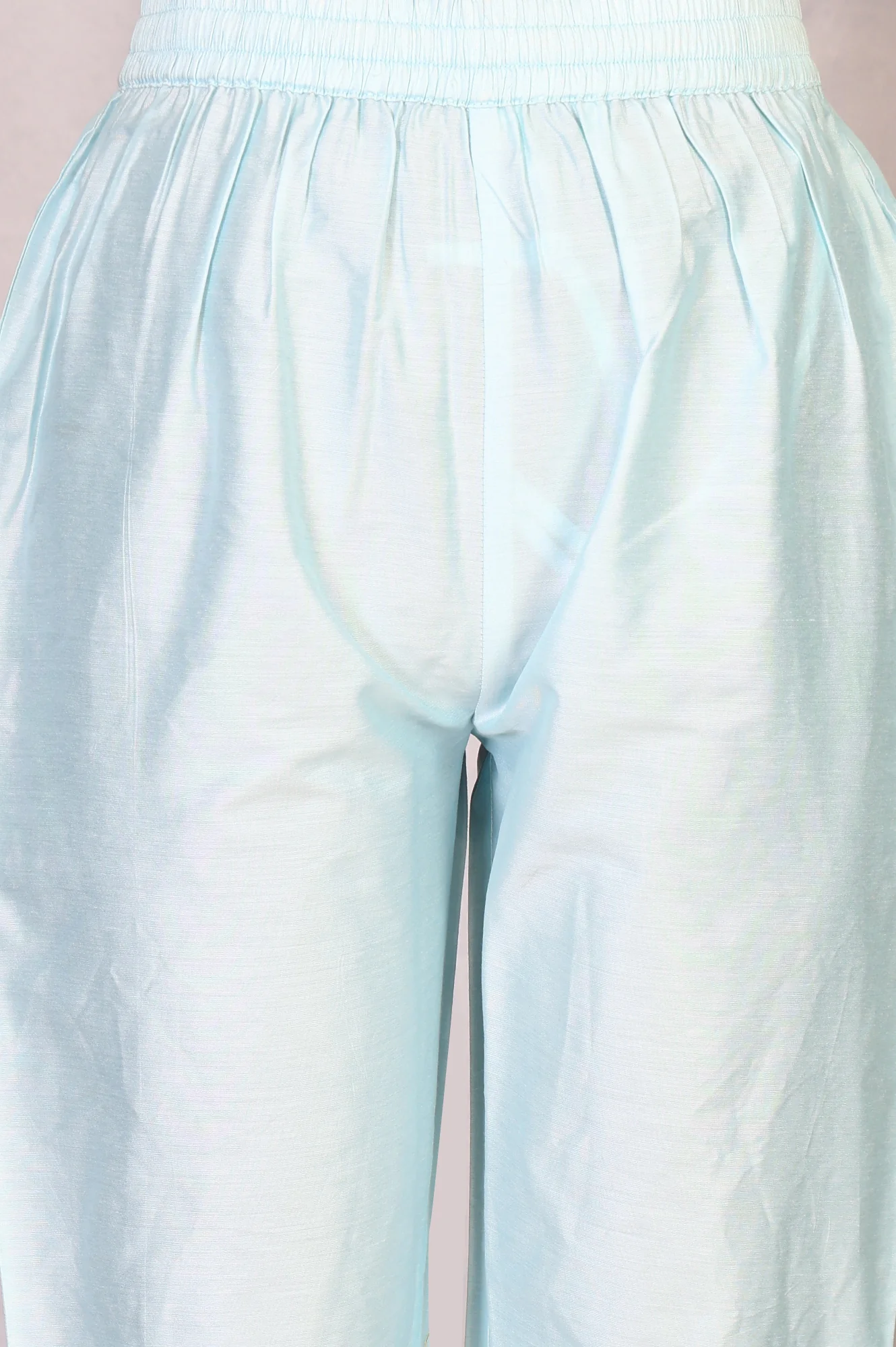 Light Blue Floral Embroidered Organza A-line Kurta with Straight Pants and Dupatta Set - Image 7