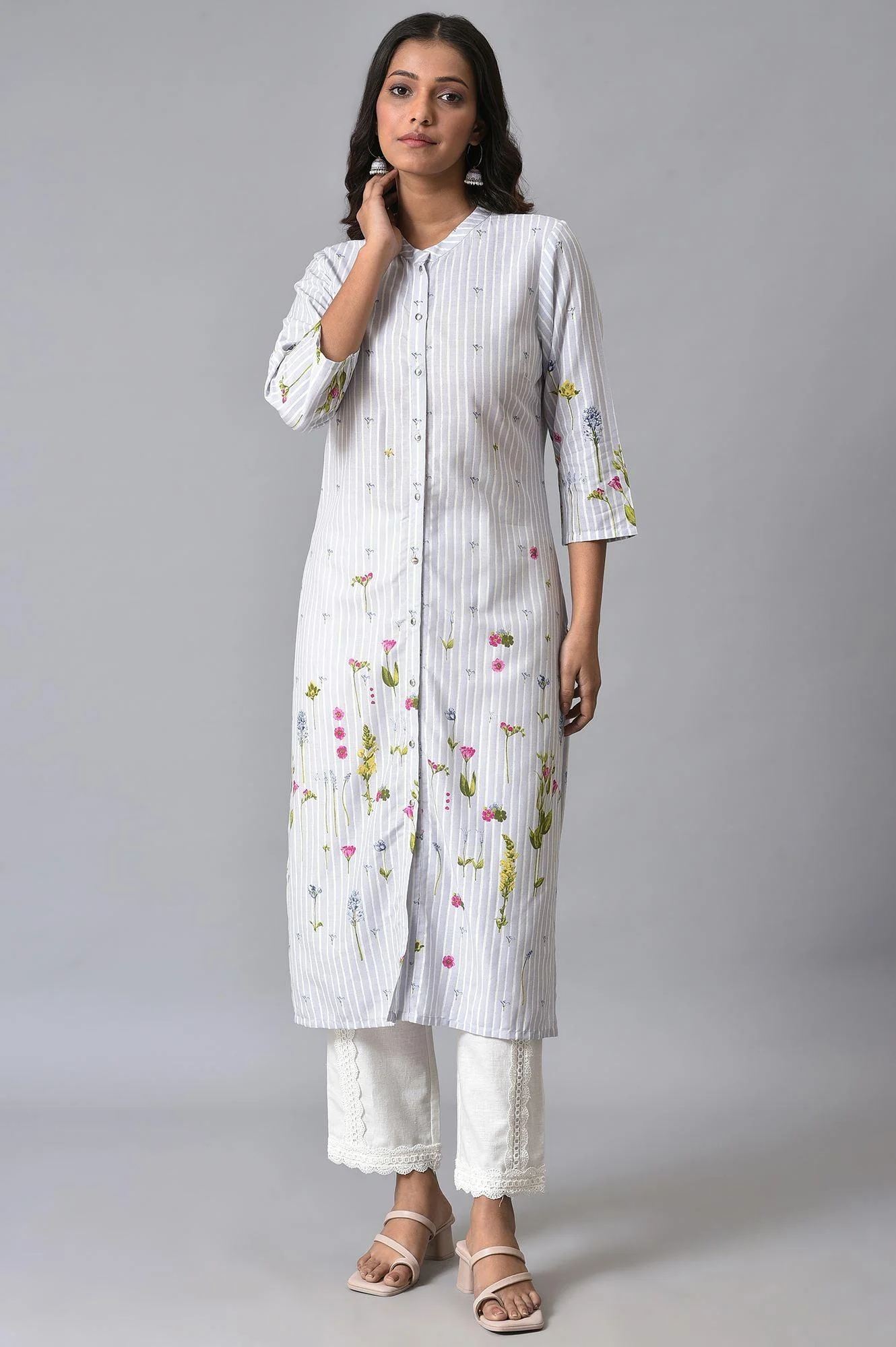 Light Blue Floral Printer Summer kurta Set - Image 9