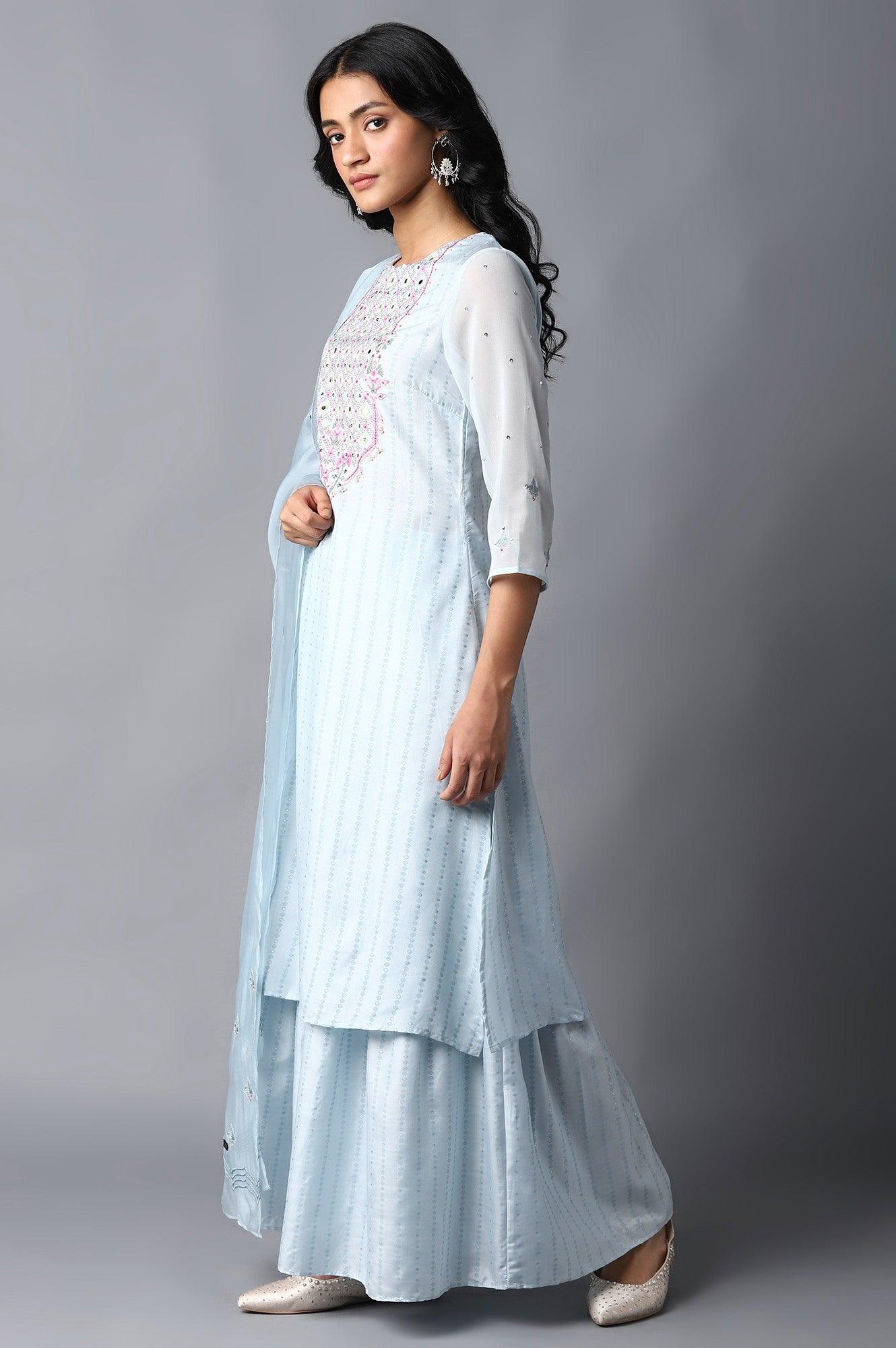 Light Blue kurta, Sharara And Dupatta Set - Image 3