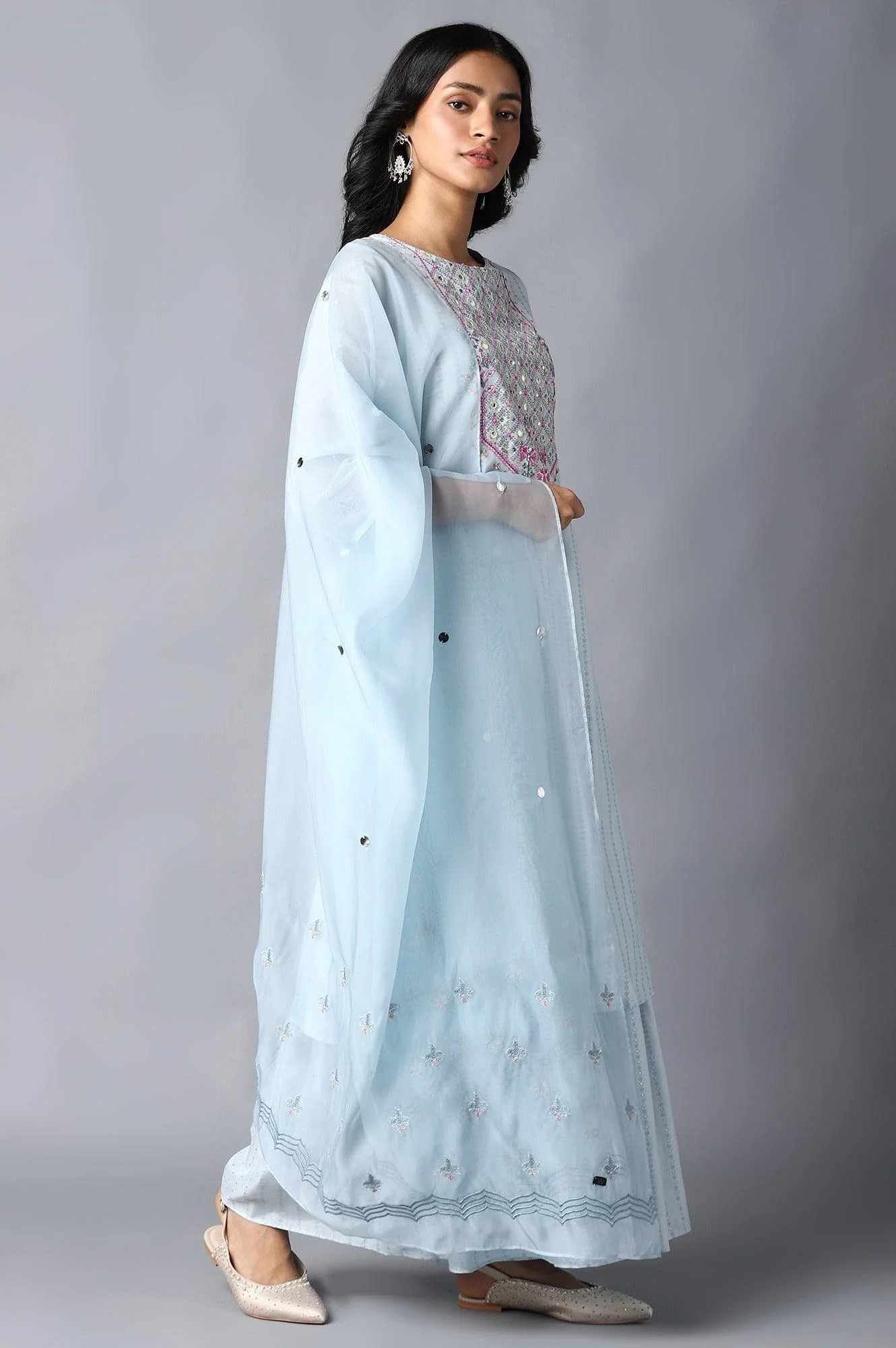 Light Blue kurta, Sharara And Dupatta Set - Image 4