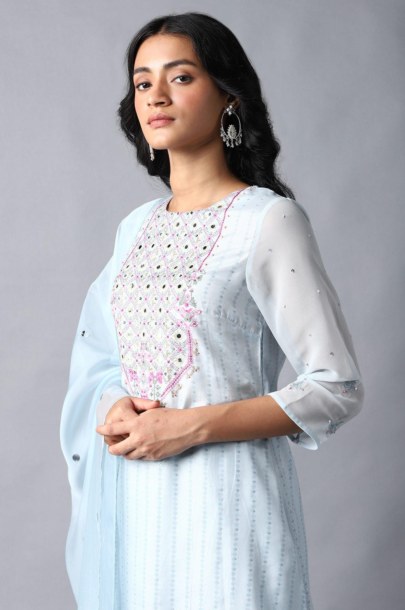 Light Blue kurta, Sharara And Dupatta Set - Image 5