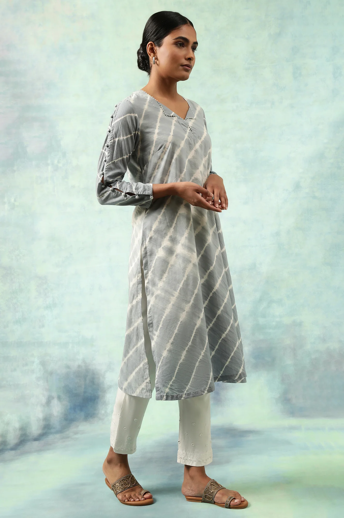 Light Blue Lehariya kurta In Soft Voile - Image 3