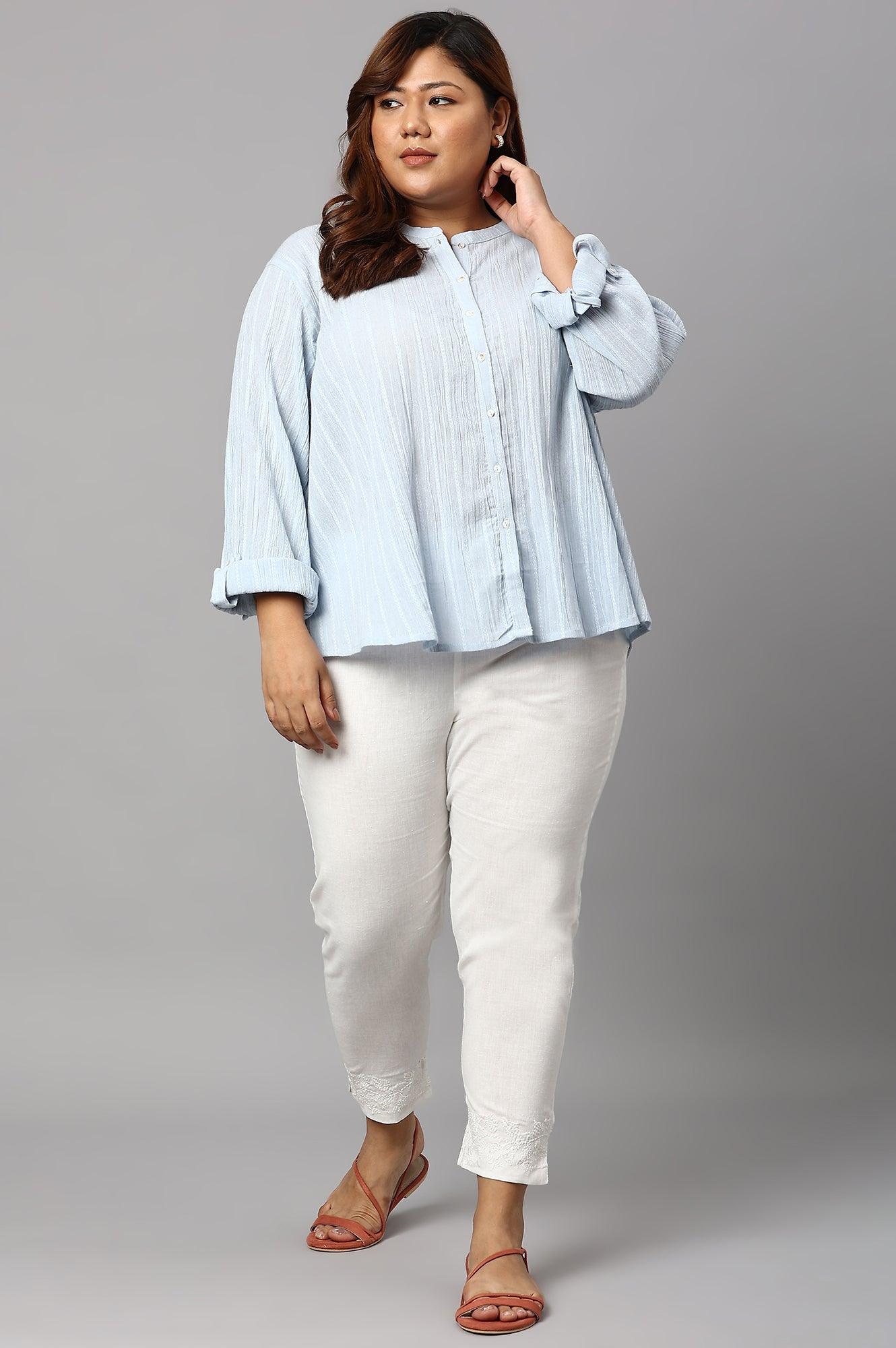Light Blue Mandarin Collar Plus Size Top - Image 6