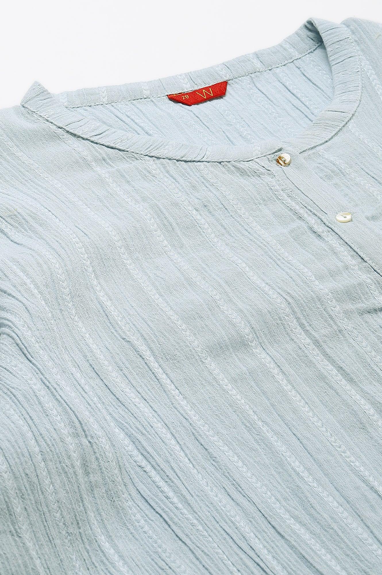 Light Blue Mandarin Collar Plus Size Top - Image 7