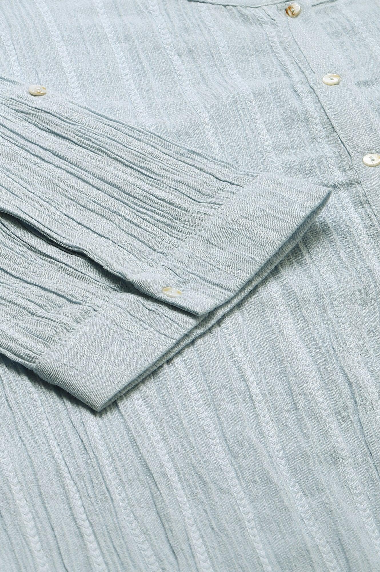 Light Blue Mandarin Collar Plus Size Top - Image 8