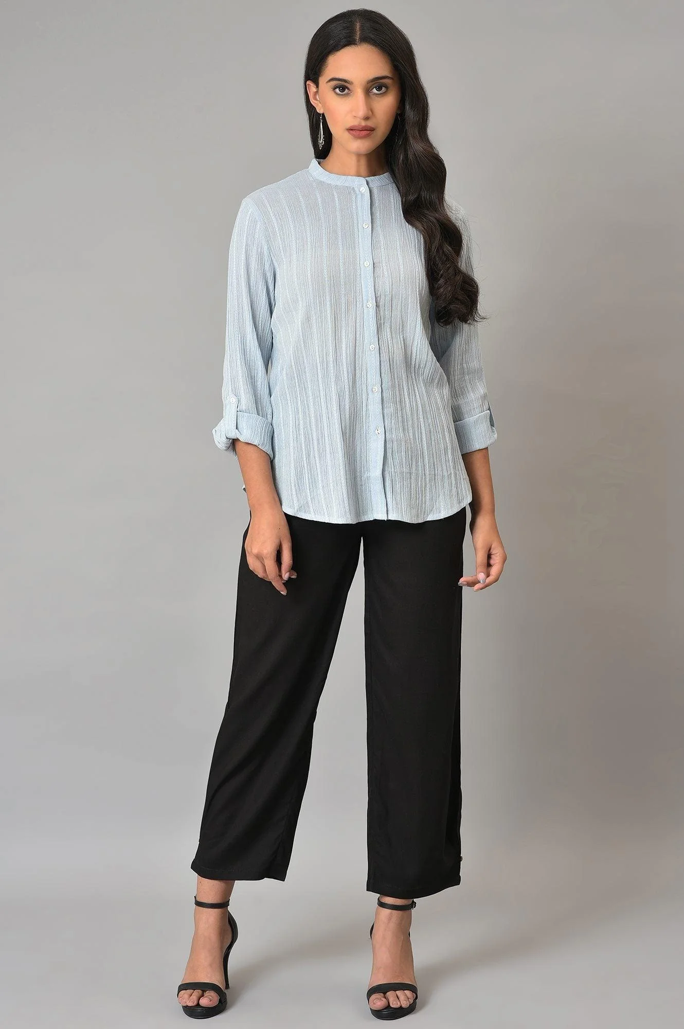 Light Blue Mandarin Collar Top - Image 6
