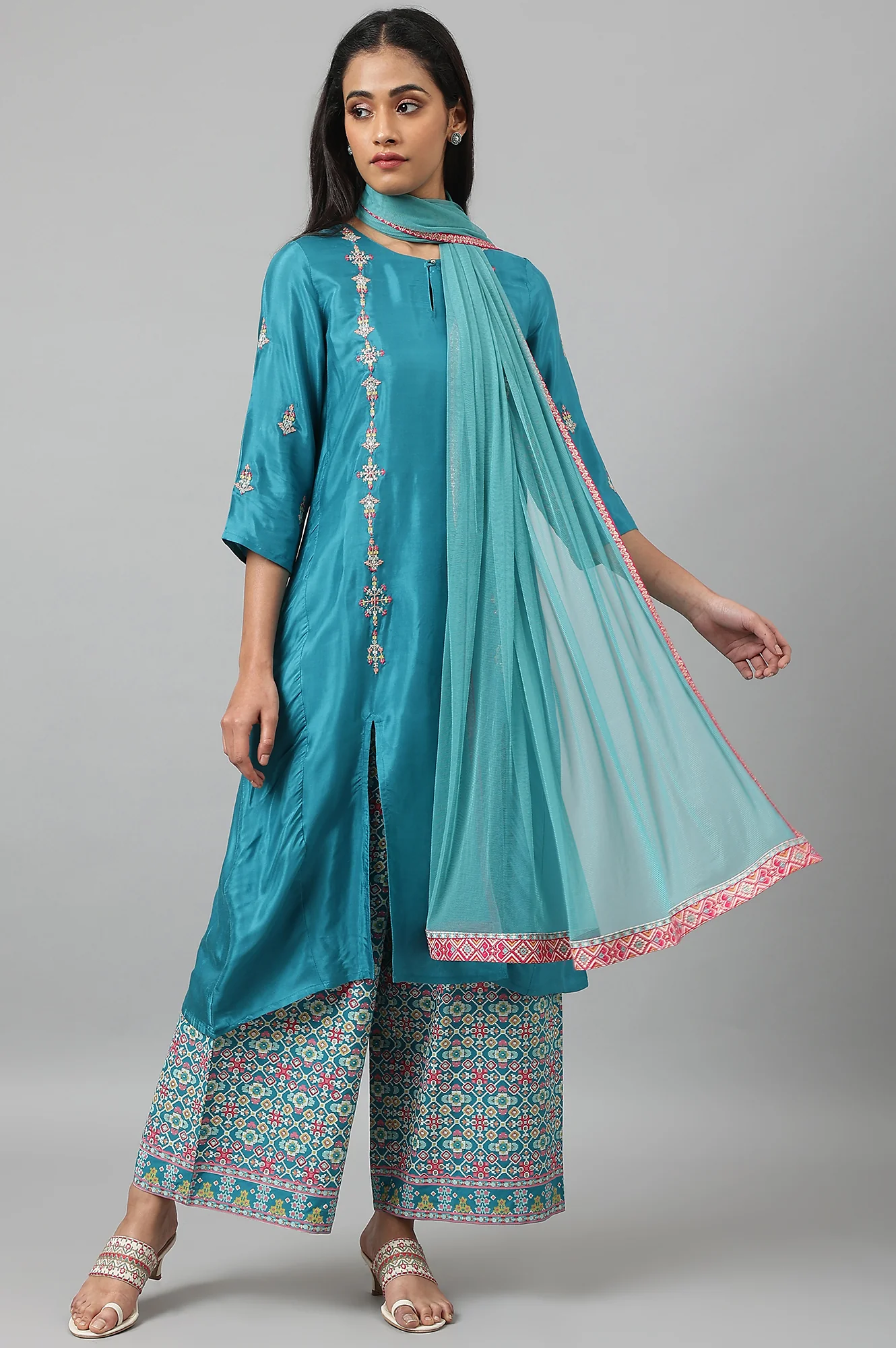 Light Blue Mesh Dupatta - Image 2