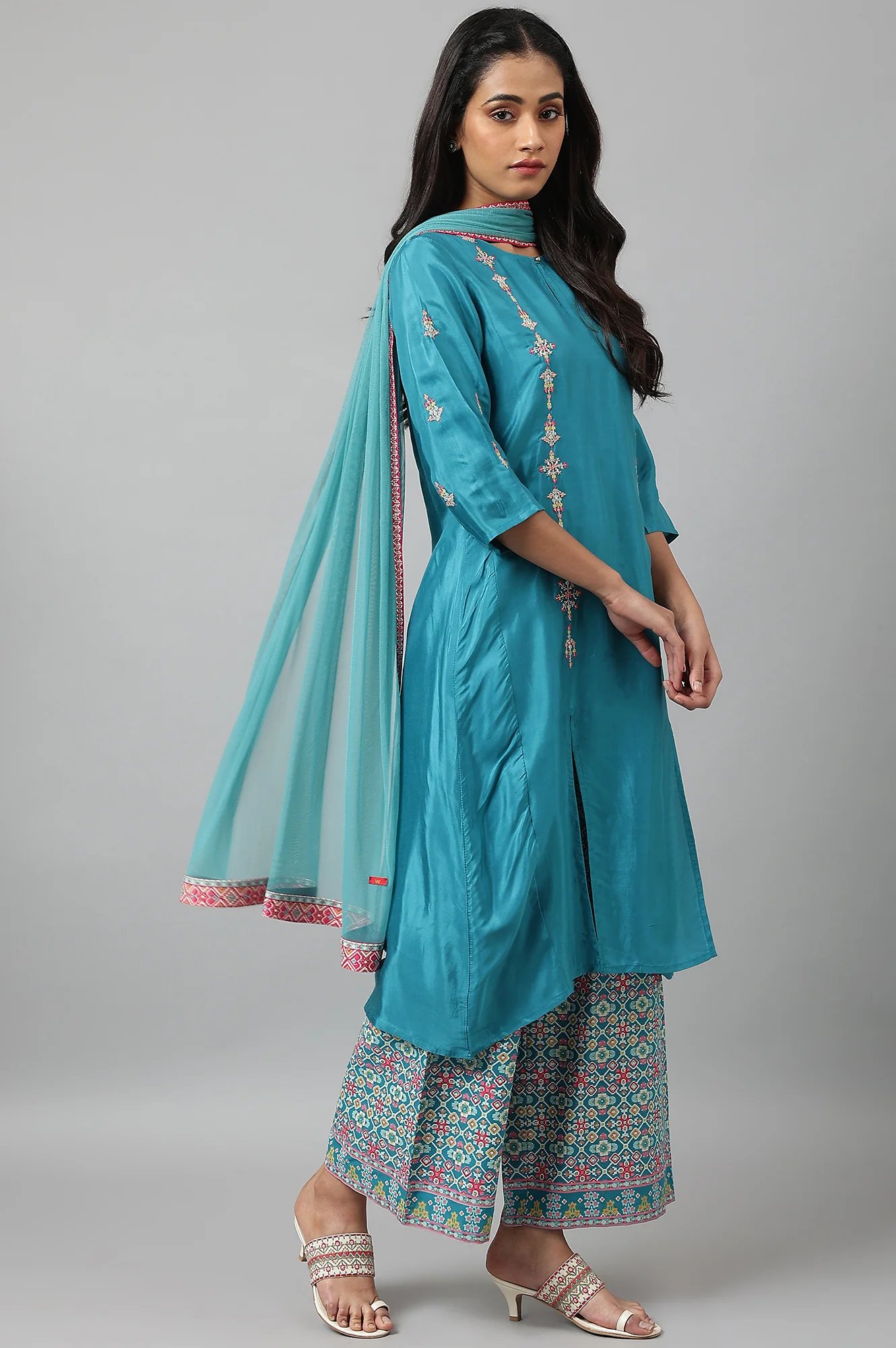 Light Blue Mesh Dupatta - Image 3