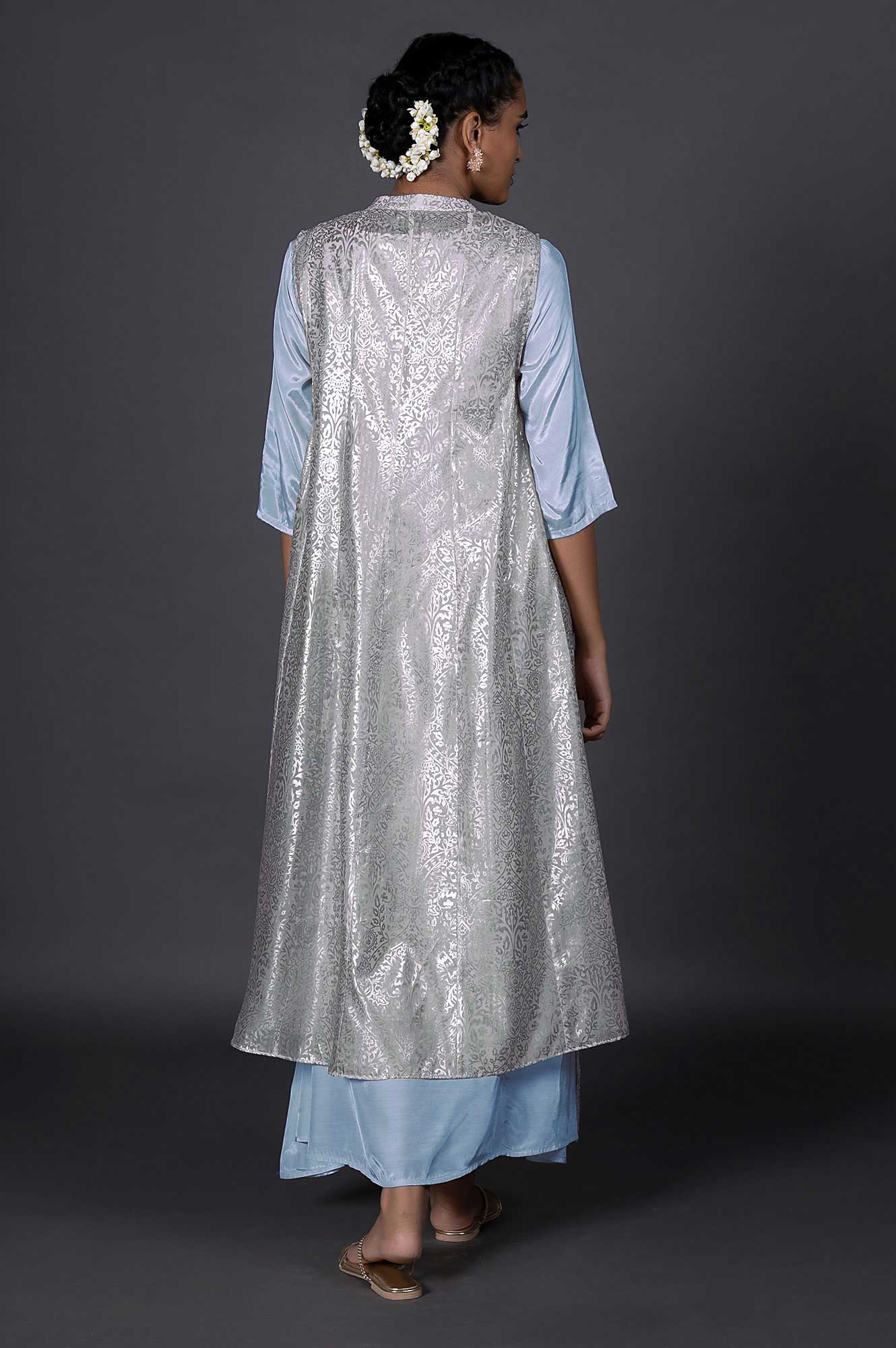 Light Blue Organza Jacket With Inner Dress Set - Image 2