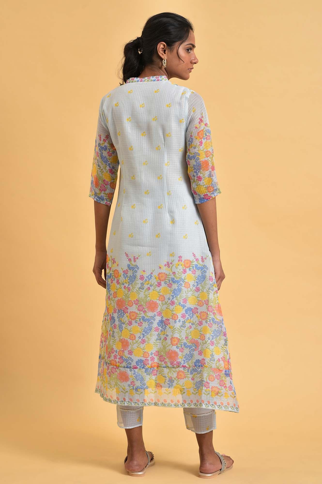 Light Blue Printed Kota kurta Set - Image 2