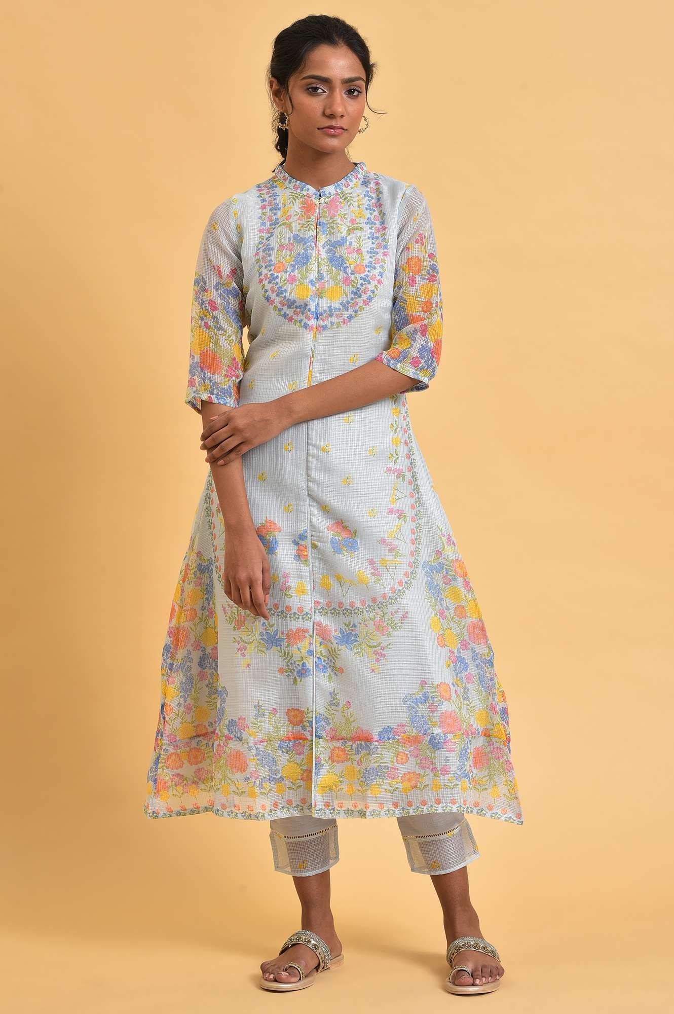 Light Blue Printed Kota kurta Set - Image 9