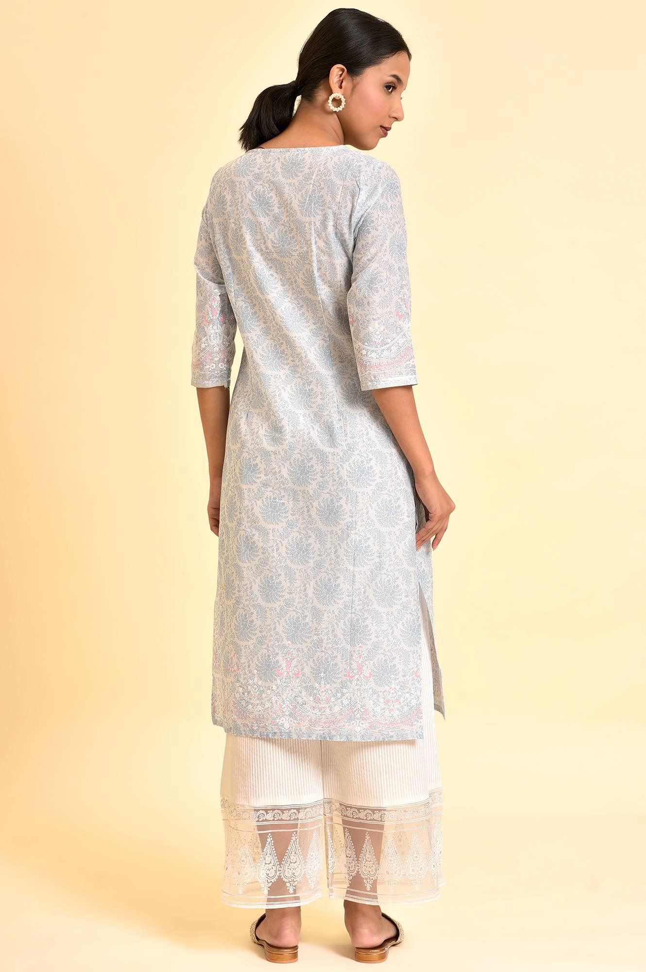 Light Blue Printed Kurta And Parallel Pants Set - Image 3