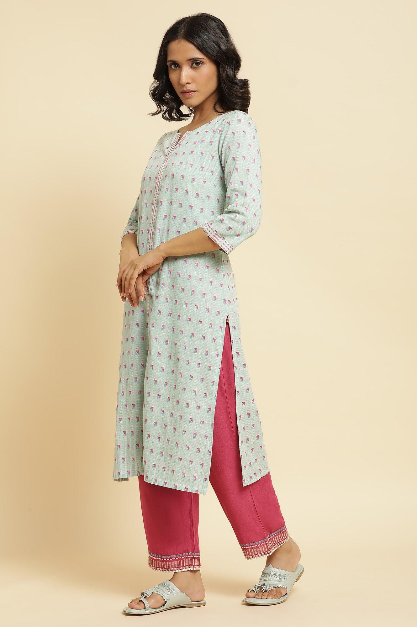 Light Blue Printed Kurta, Parallel Pants & Dupatta - Image 3